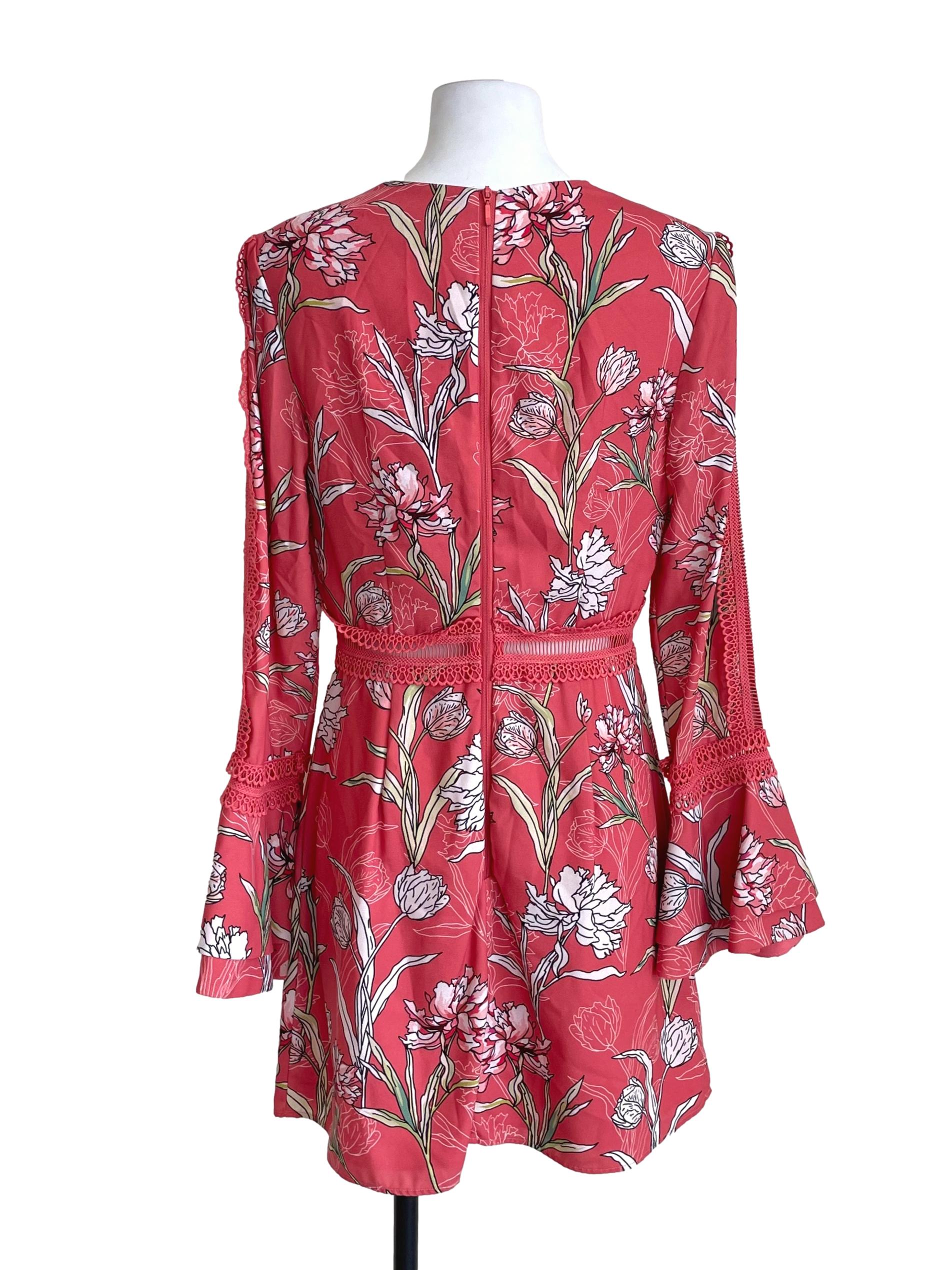 Blush Red Floral Layer Cap Sleeves Dress