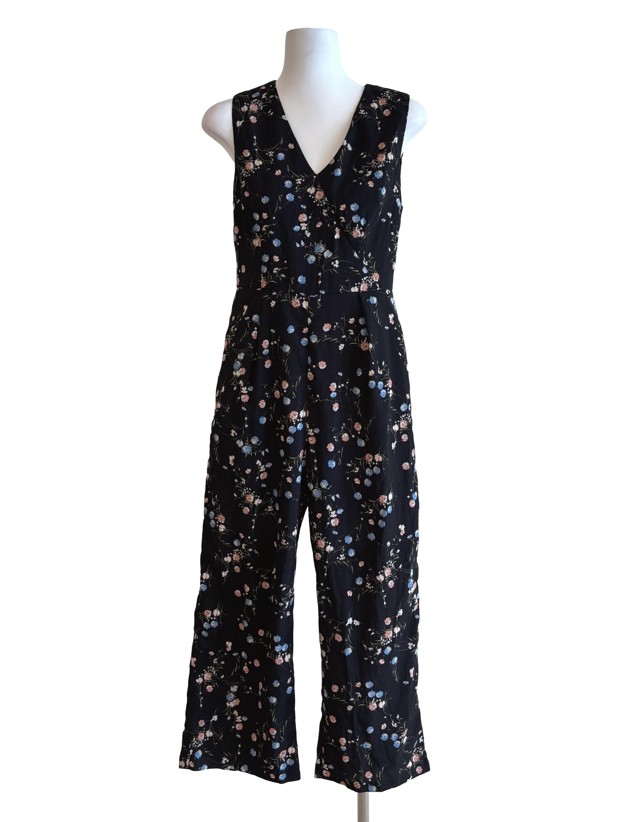 Soft Black Floral Sleeveless Jumpsuit