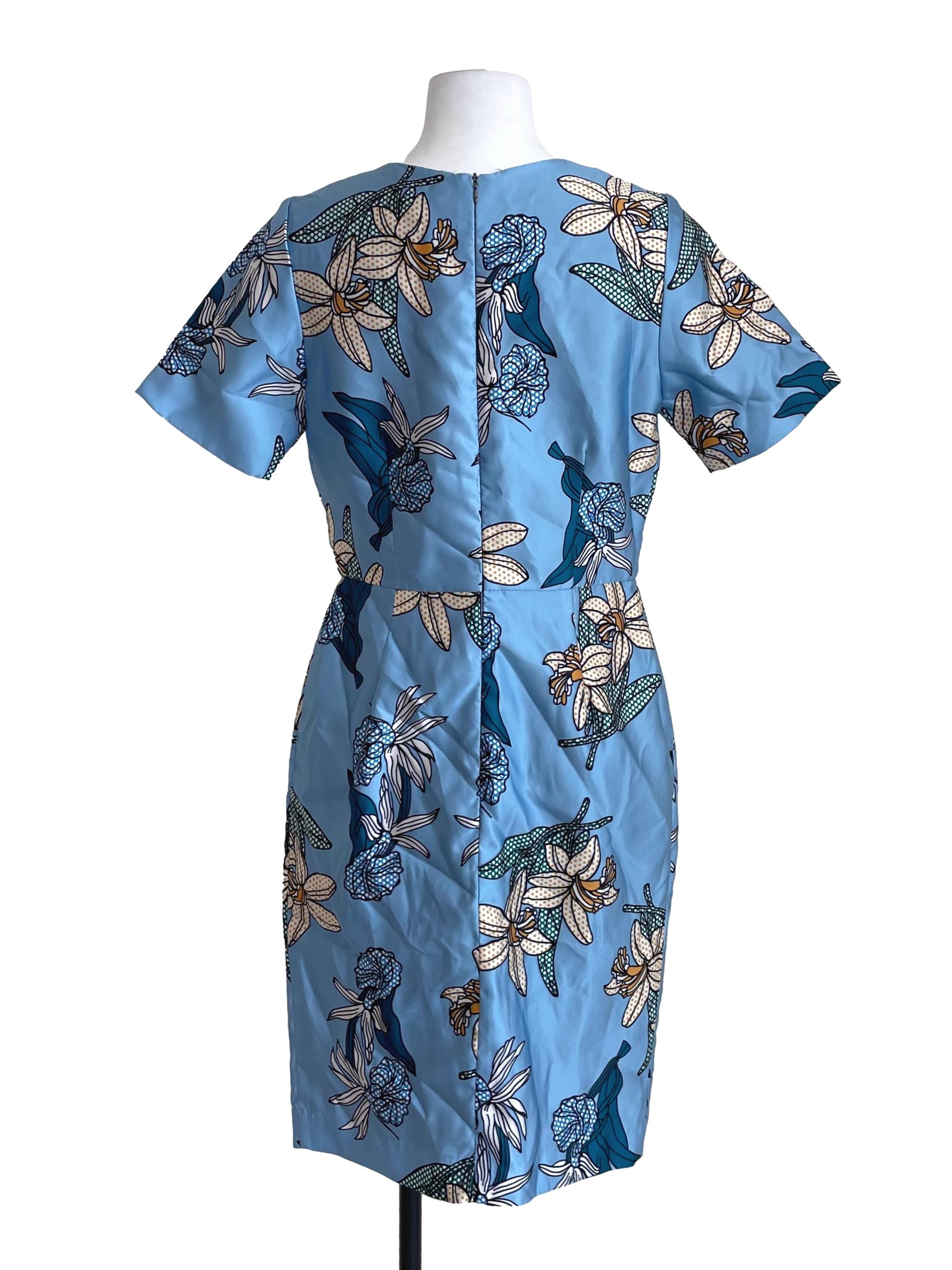 Cool Blue Floral Round Neck Slip Dress