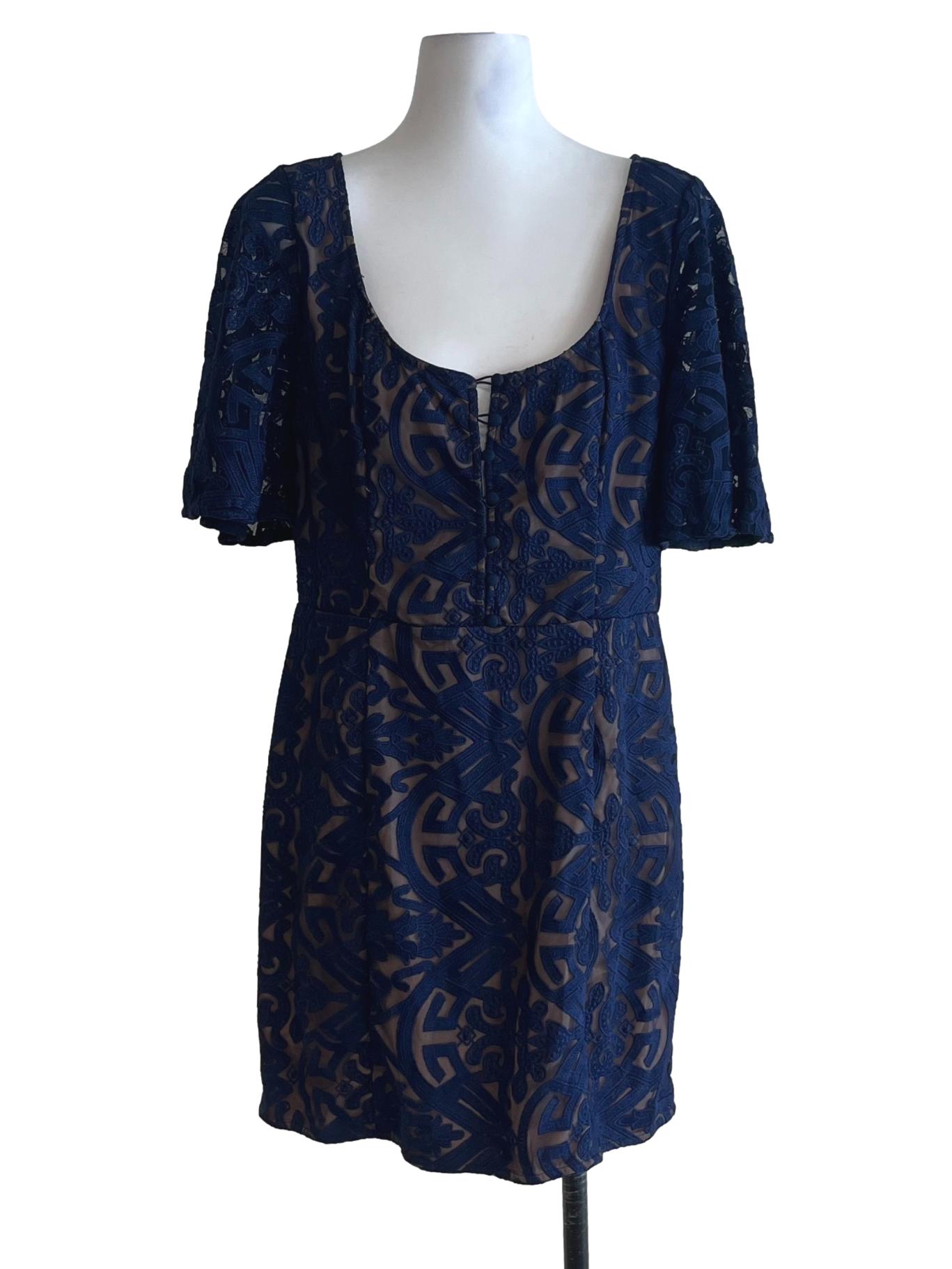 Navy Blue Scoop Neckline Empire Dress