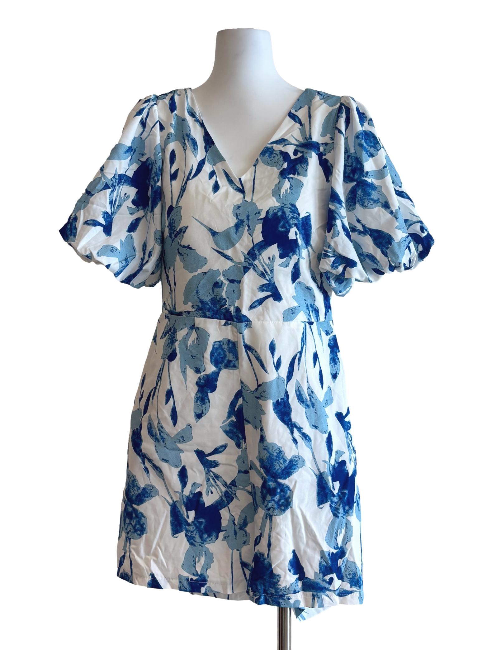 Powder White Blue Patterned Rompers