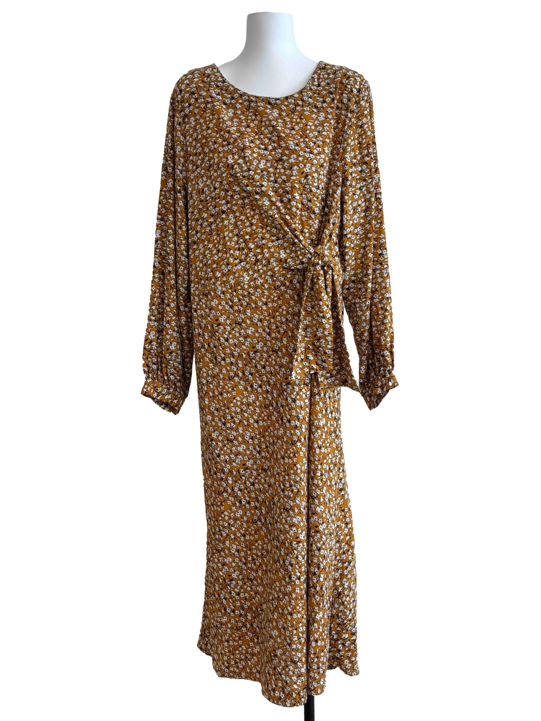 Sepia Brown Side Tie Maxi Floral Dress