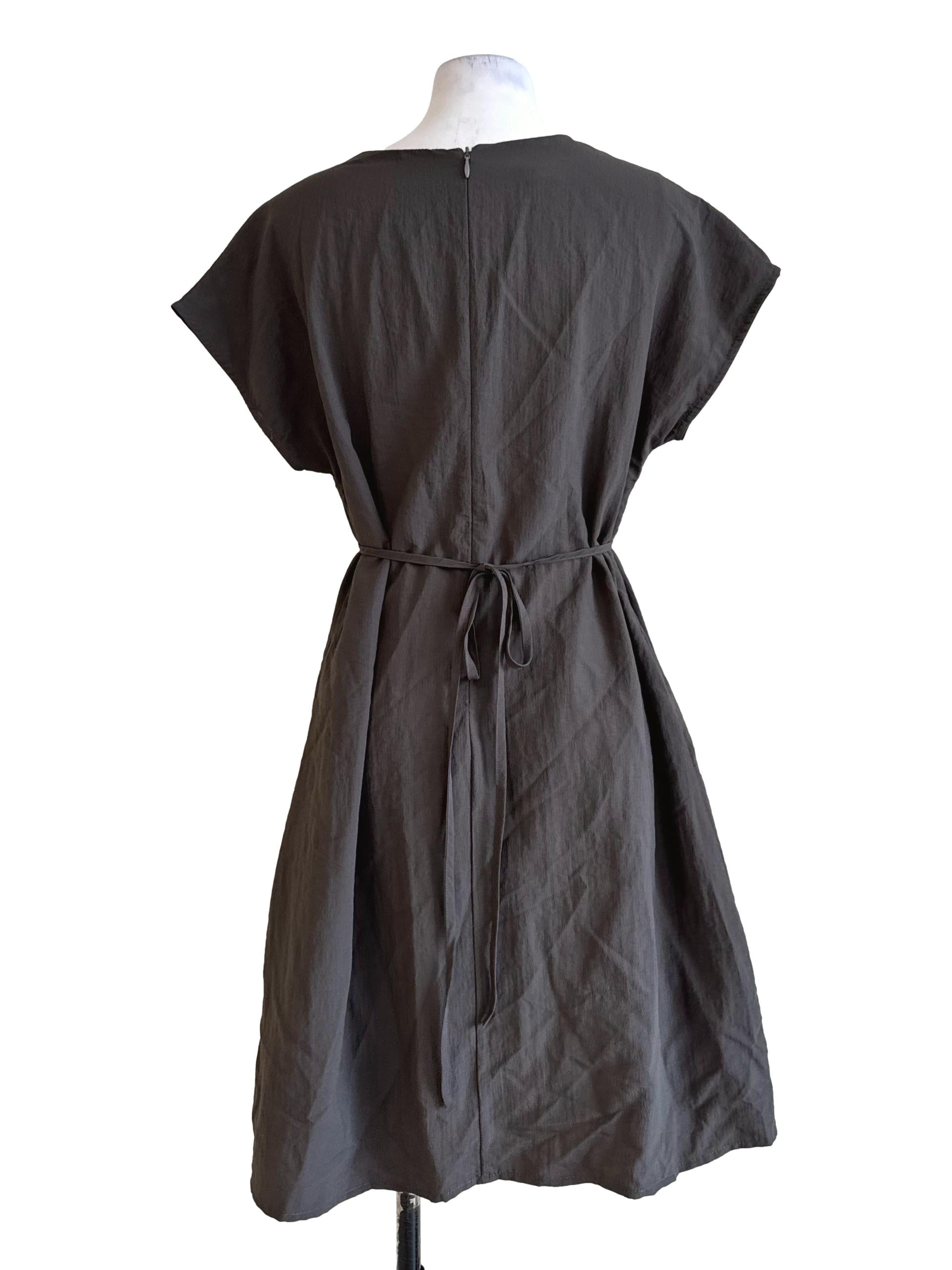 Wood Brown V Neck Dress