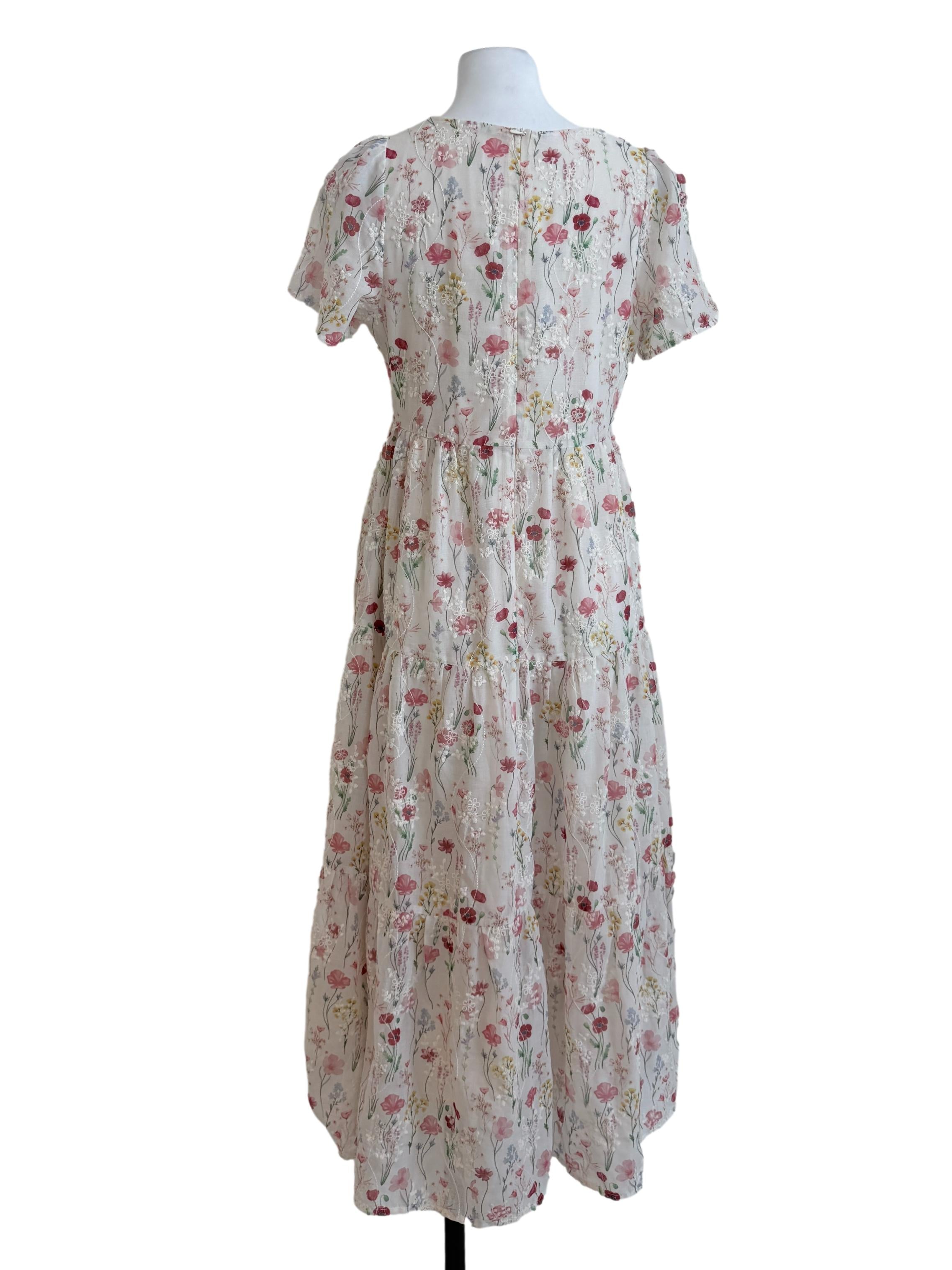 Cream Floral Drop Waist Dress