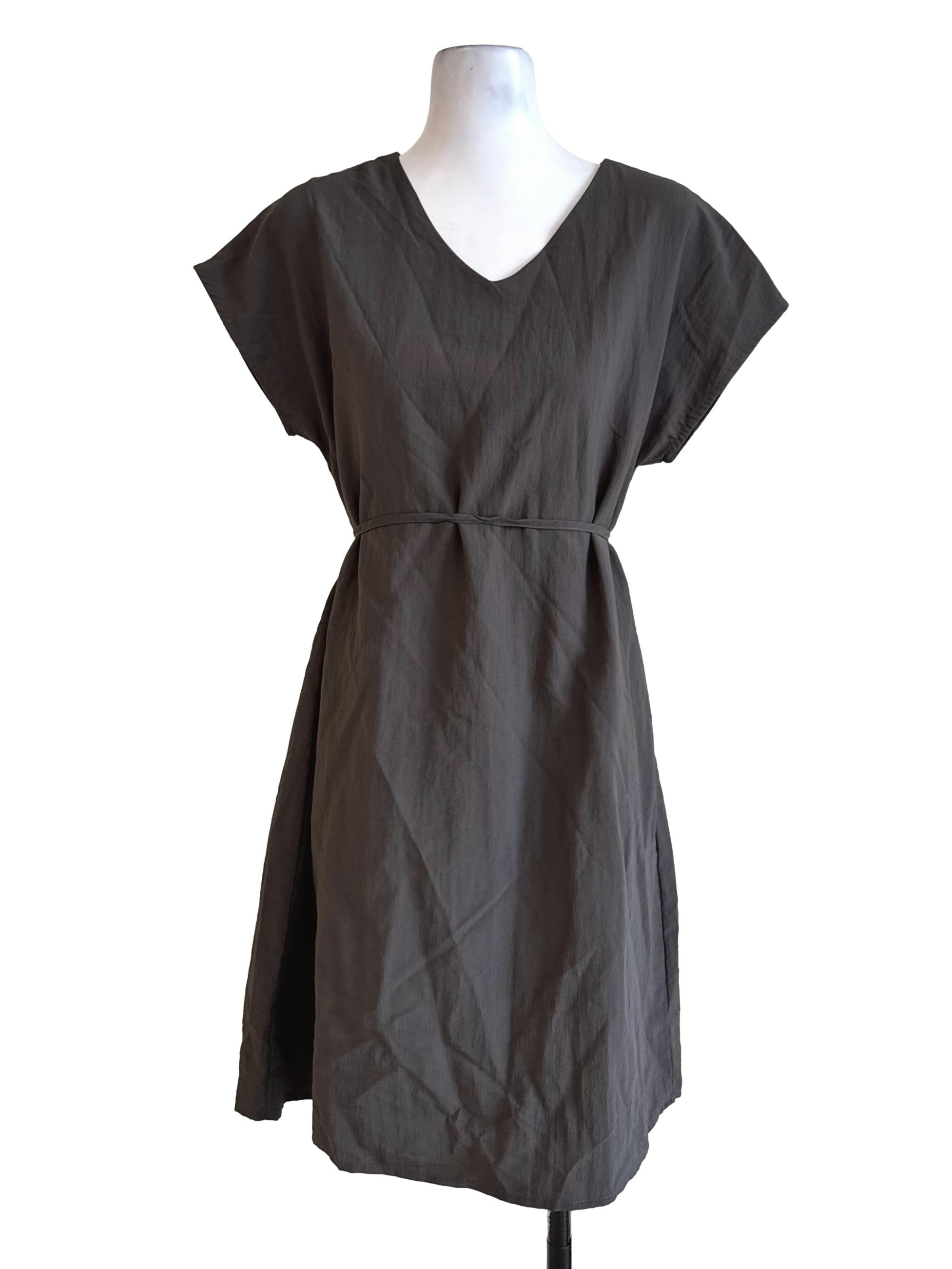 Wood Brown V Neck Dress