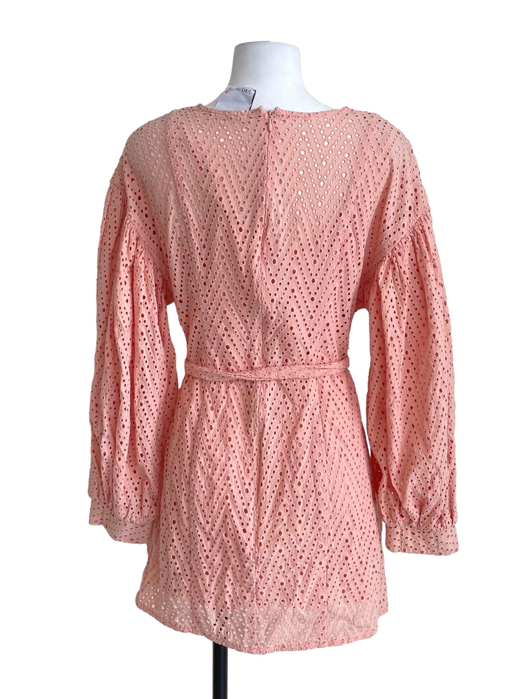 Salmon Pink Eyelets Juliet Sleeves Dress