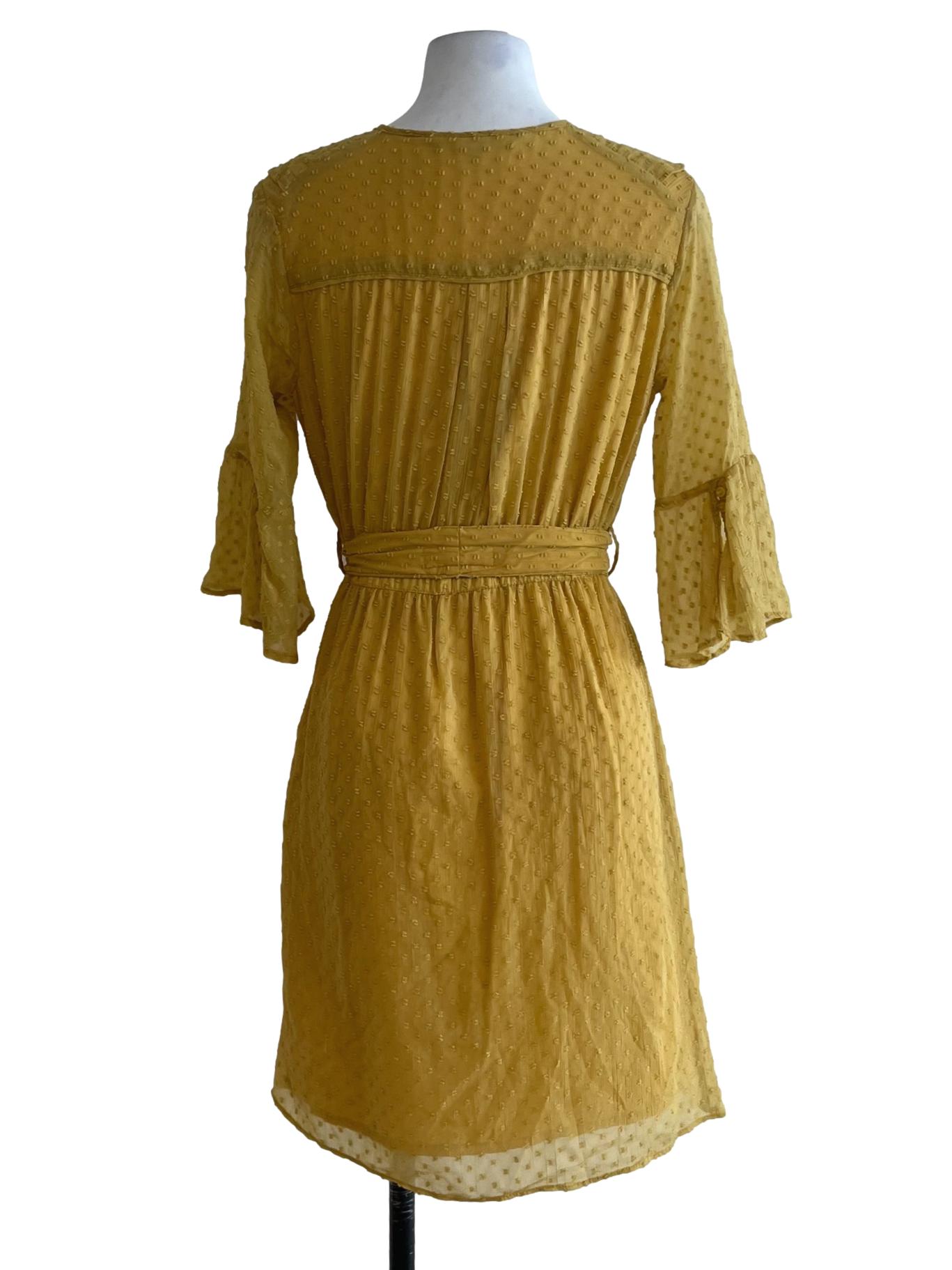 Mustard Yellow Jewel Neckline Empire Dress
