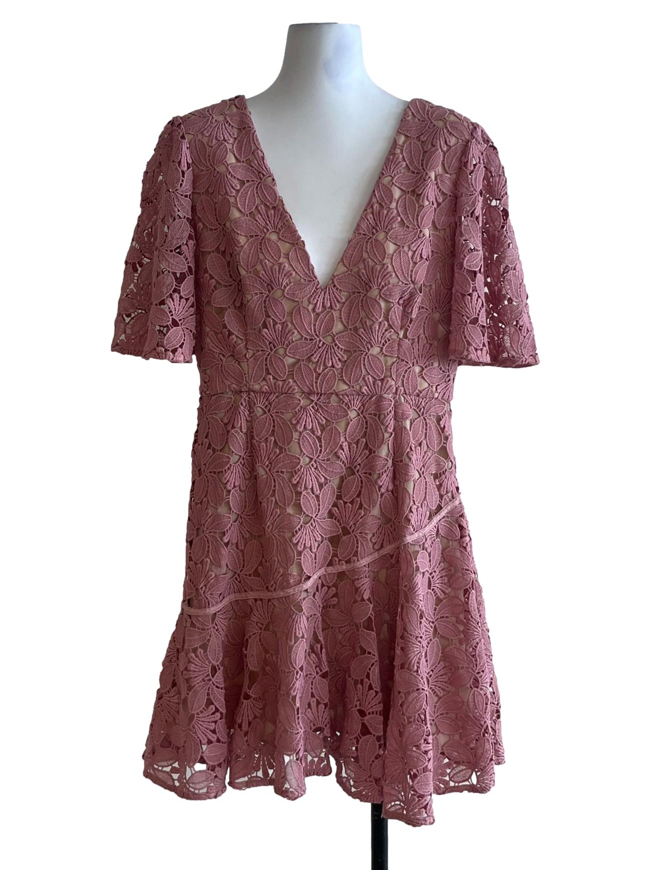 Rose Pink Lace Empire Dress