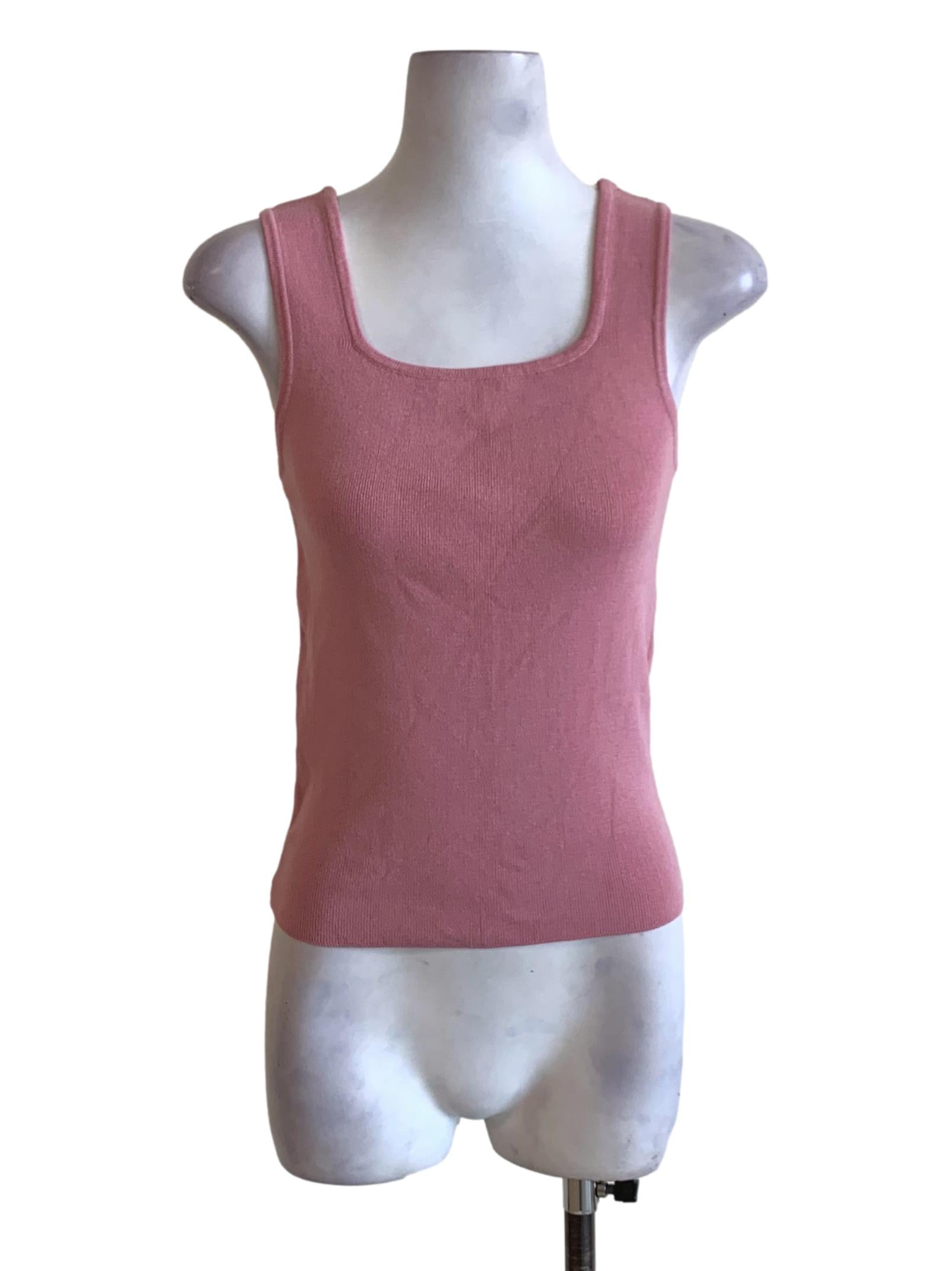 Rose Pink Square Neckline Ribbed Tank Top TEM
