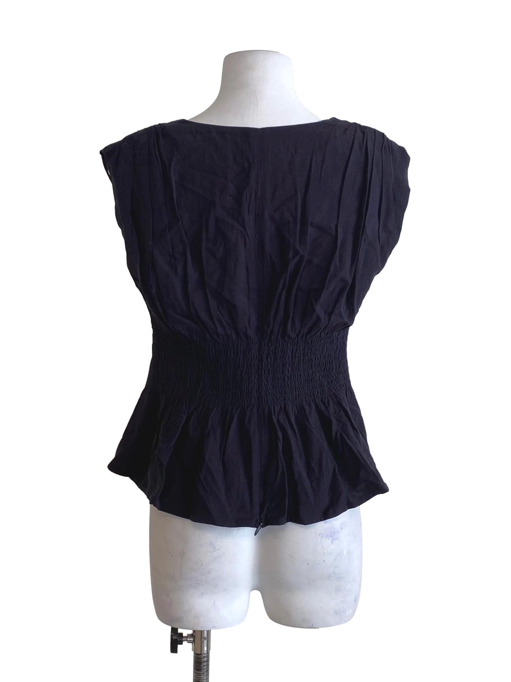 Dark Peacoat Blue V-Neck Pleated Sleeveless Top
