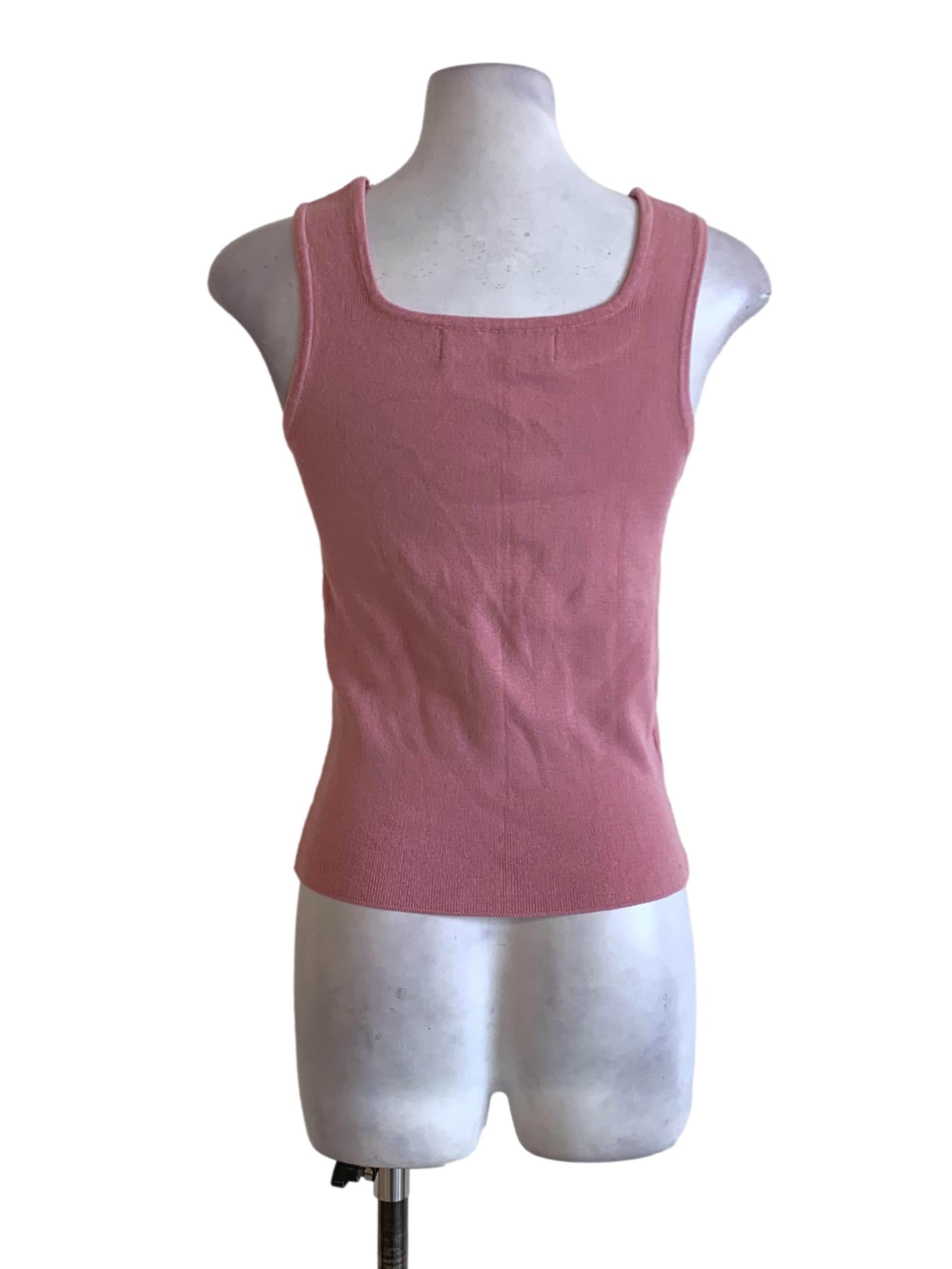 Rose Pink Square Neckline Ribbed Tank Top TEM