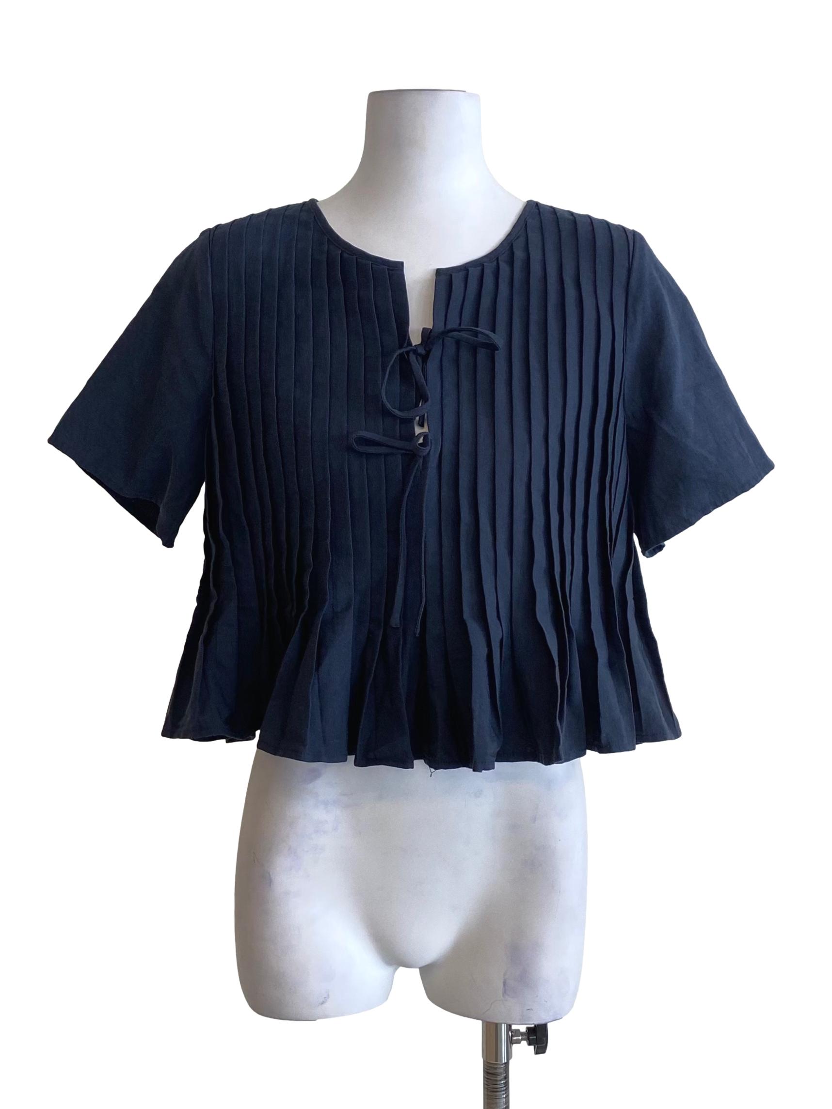 Dark Slate Blue Pleated Blouse
