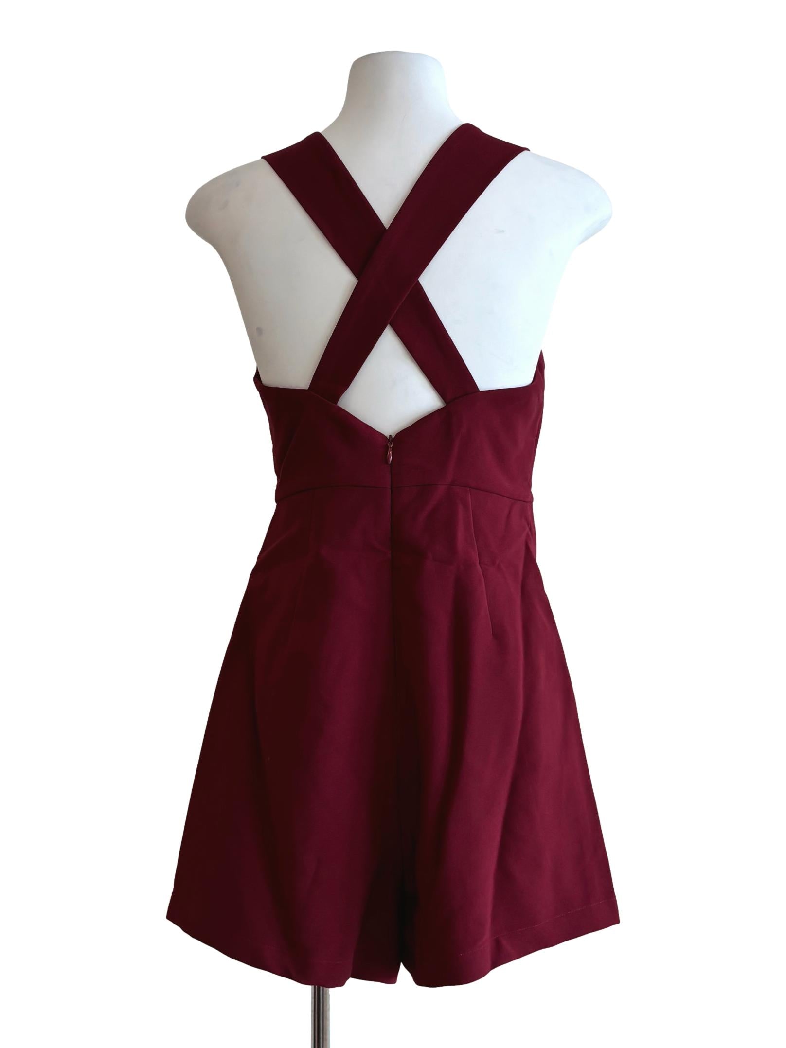 Burgundy Queen Anne Neckline Rompers