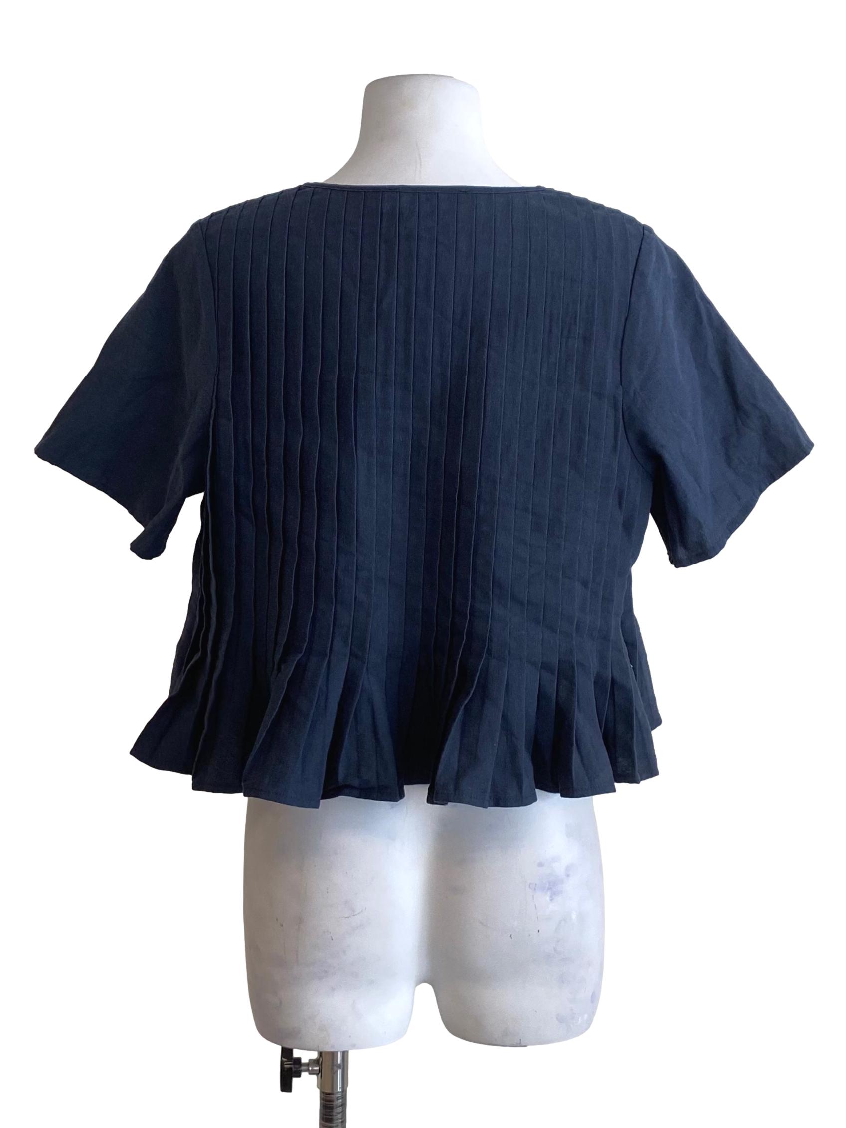 Dark Slate Blue Pleated Blouse