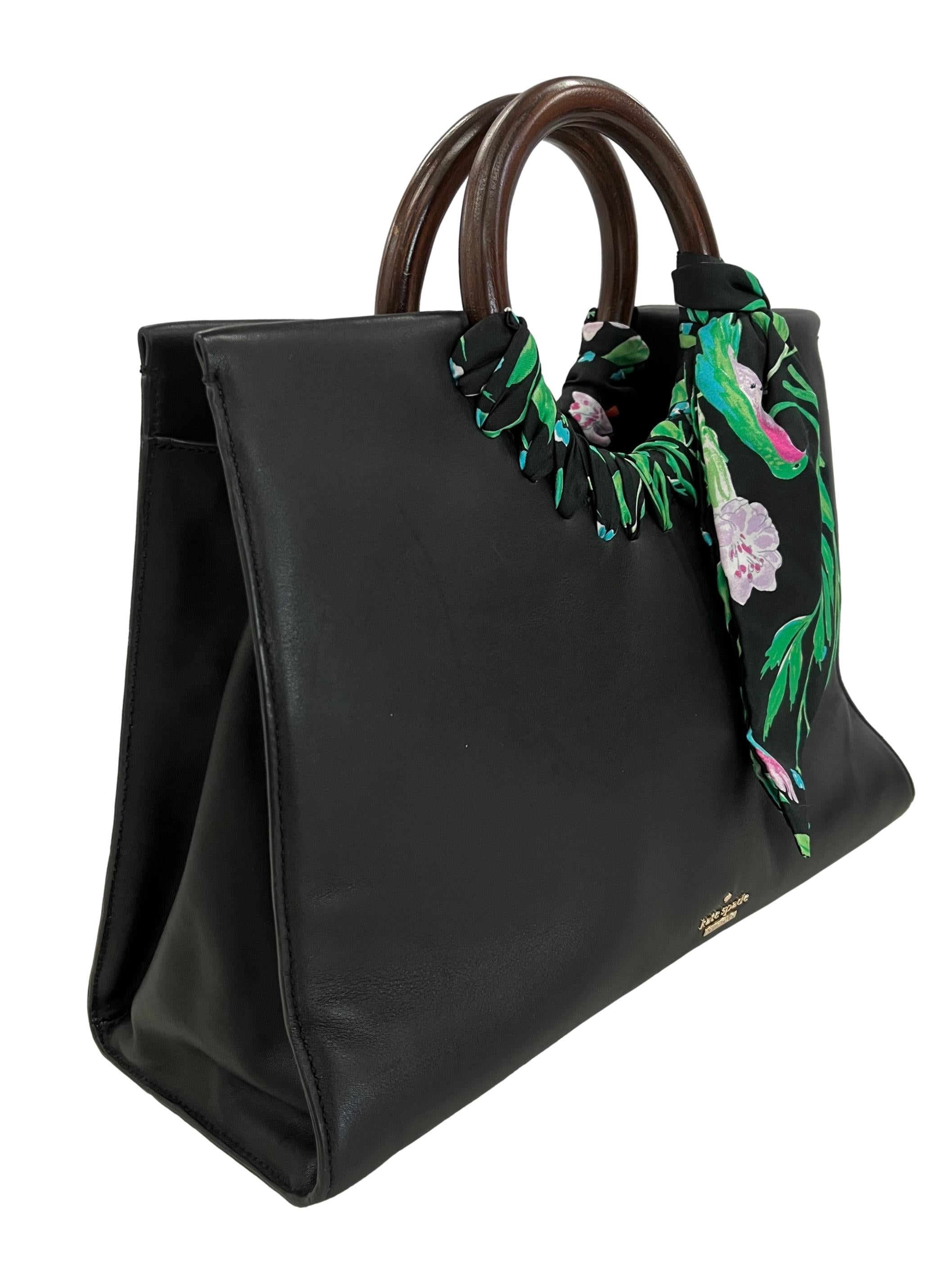 Black Ridgefield Street Katrina Colourful Scarf Wood & Leather Satchel