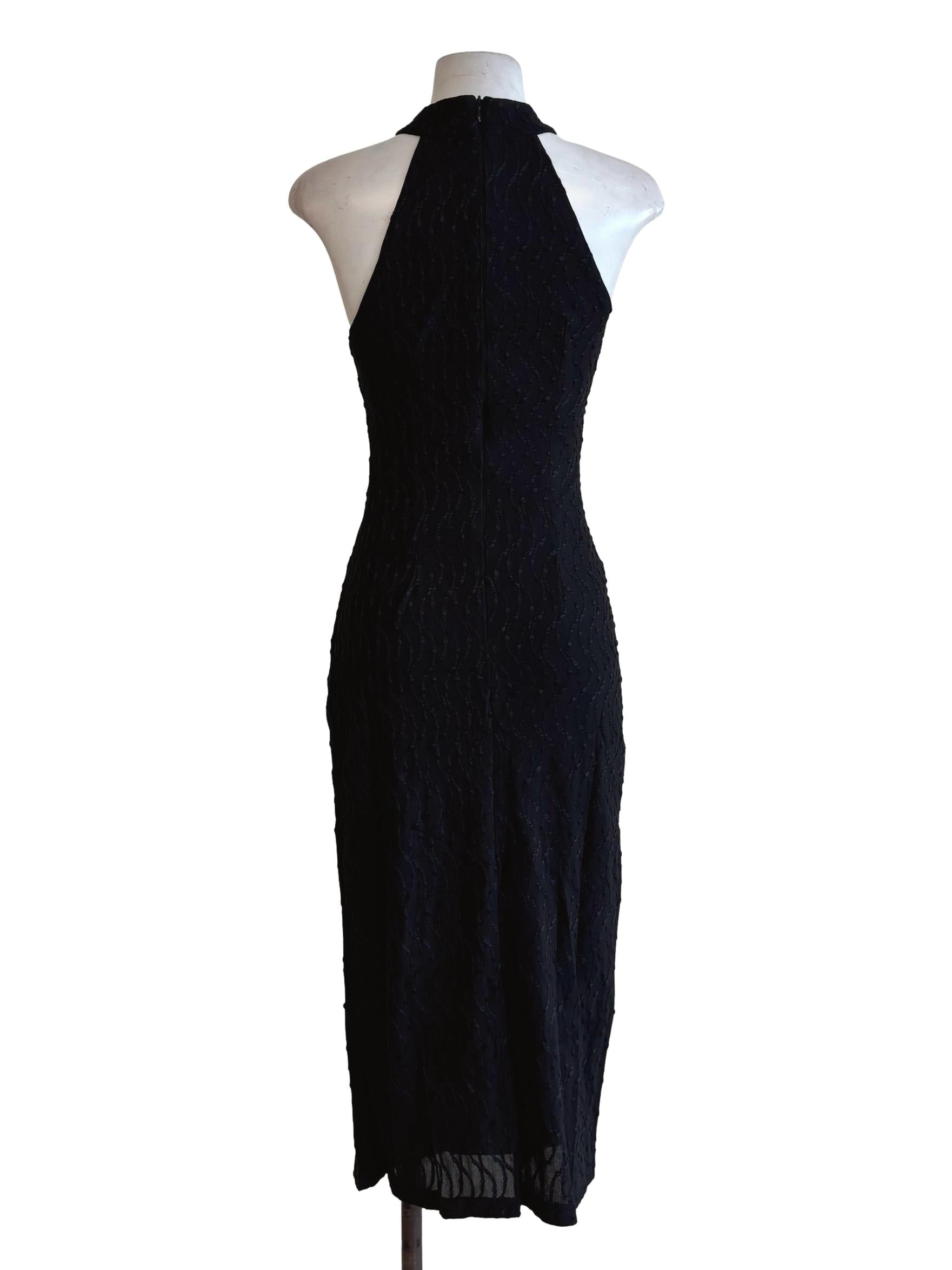 Black Textured Cheongsam Dress