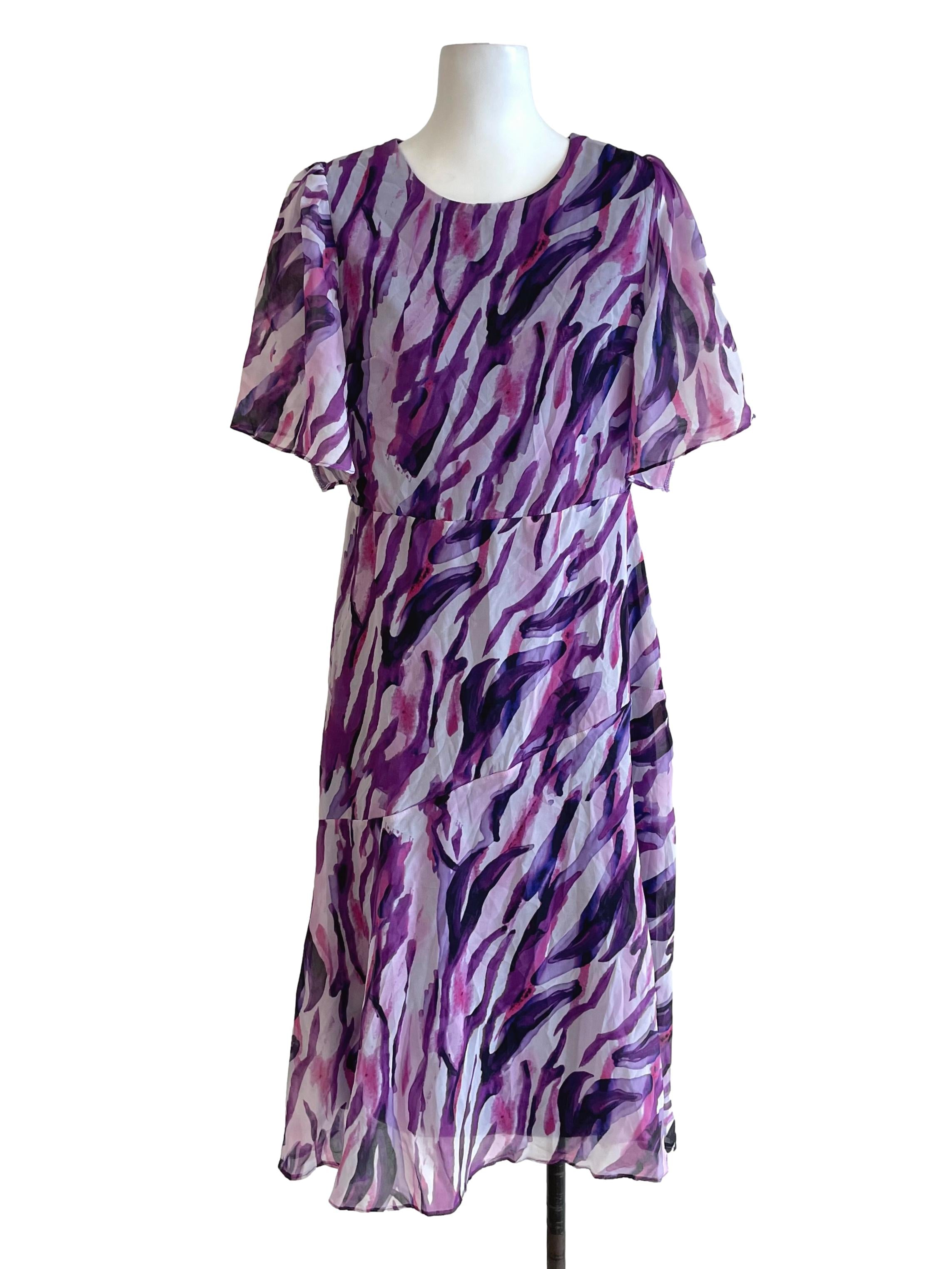 Purple Butterfly Sleeves Flowy Dress