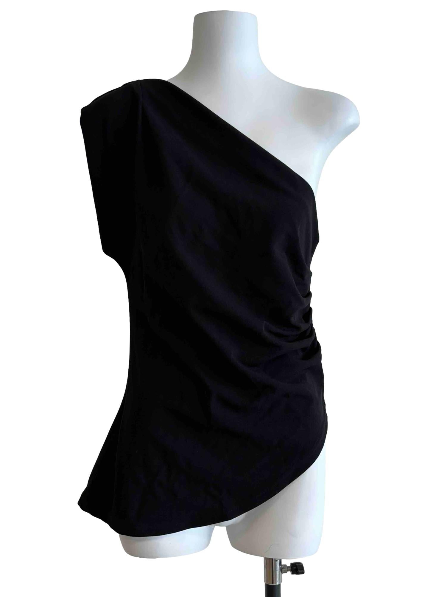 Rich Black Asymmetrical Ruched Top