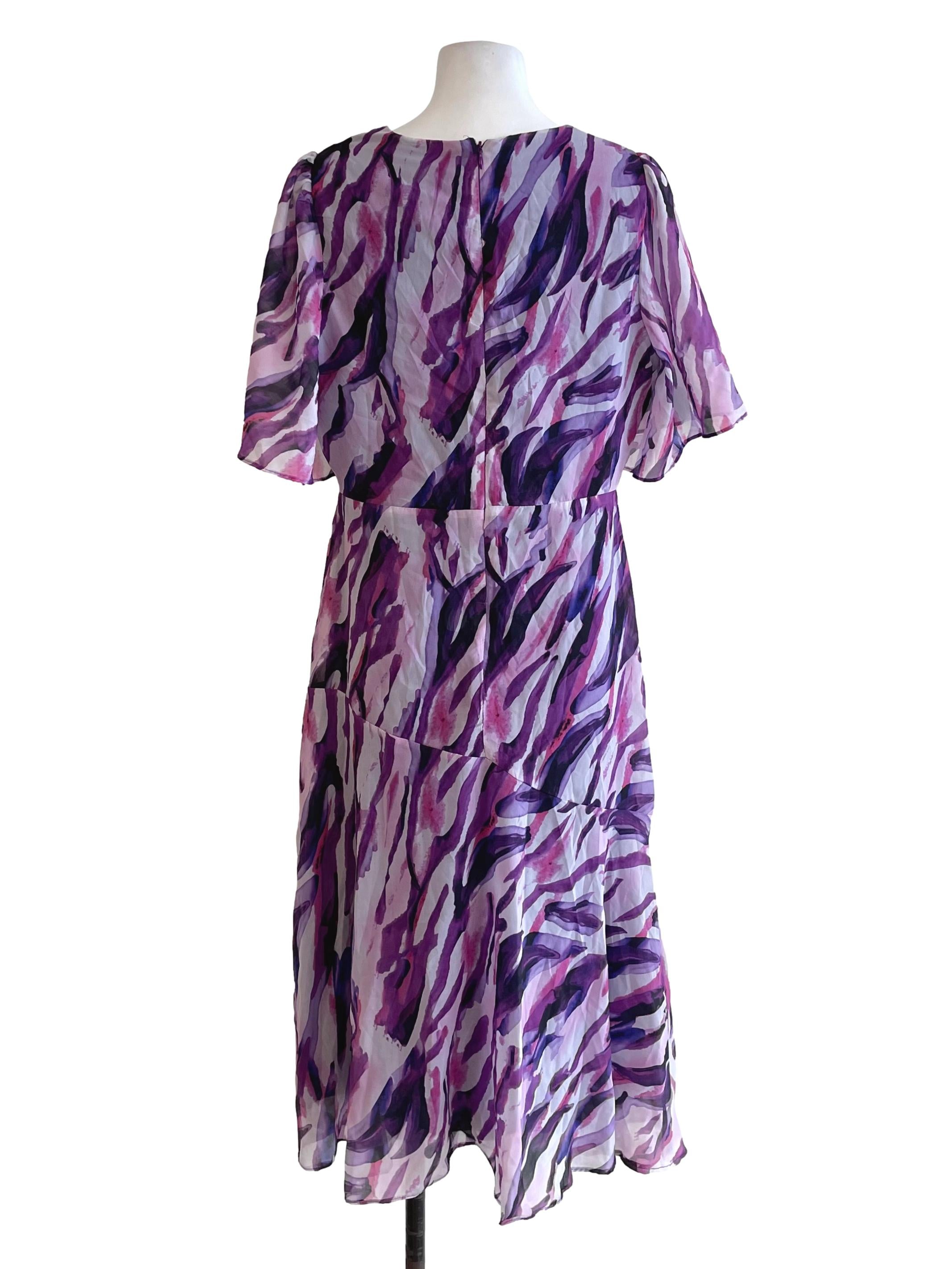 Purple Butterfly Sleeves Flowy Dress