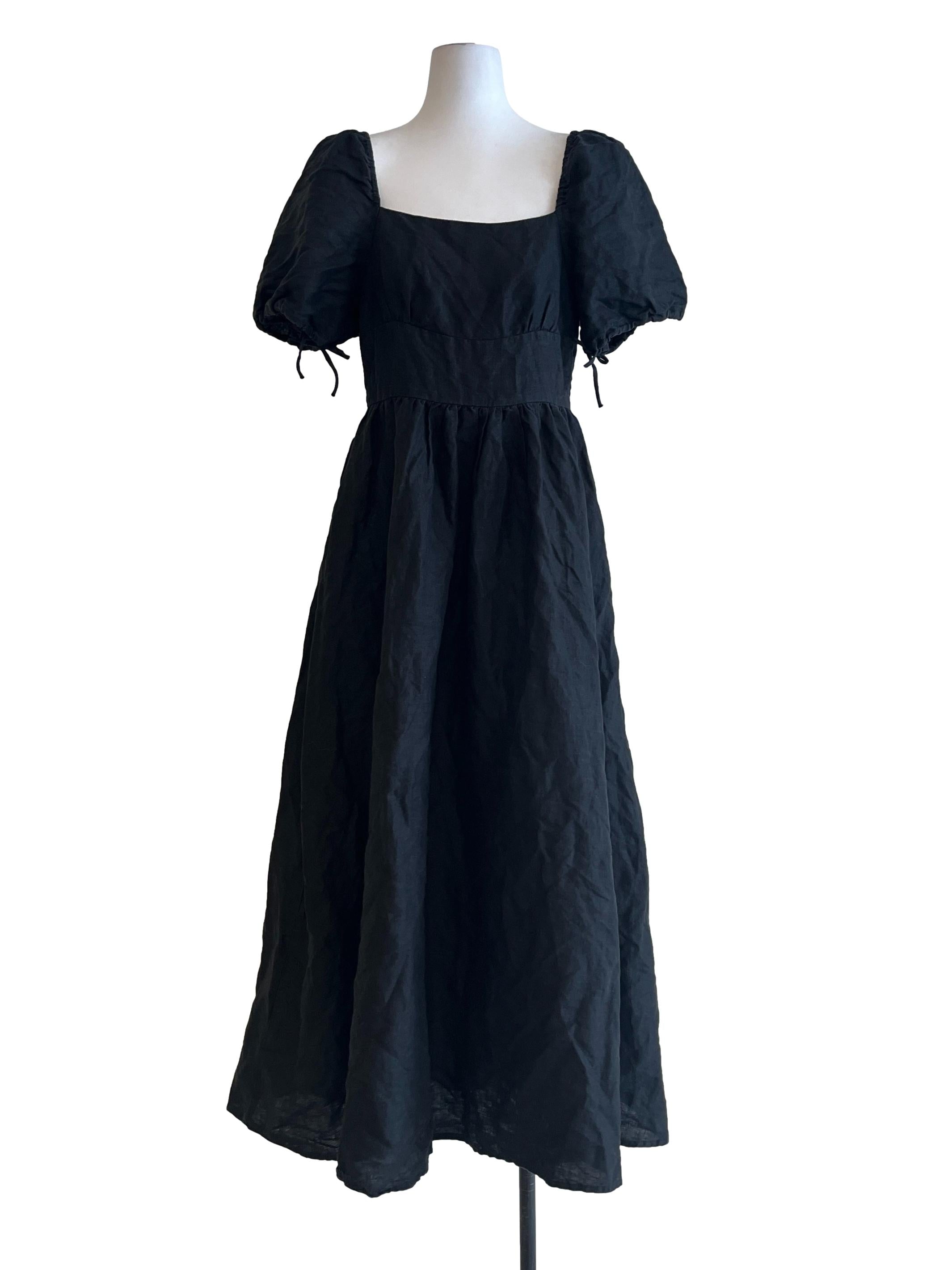 Onyx Black Square Puff Sleeve Maxi Dress
