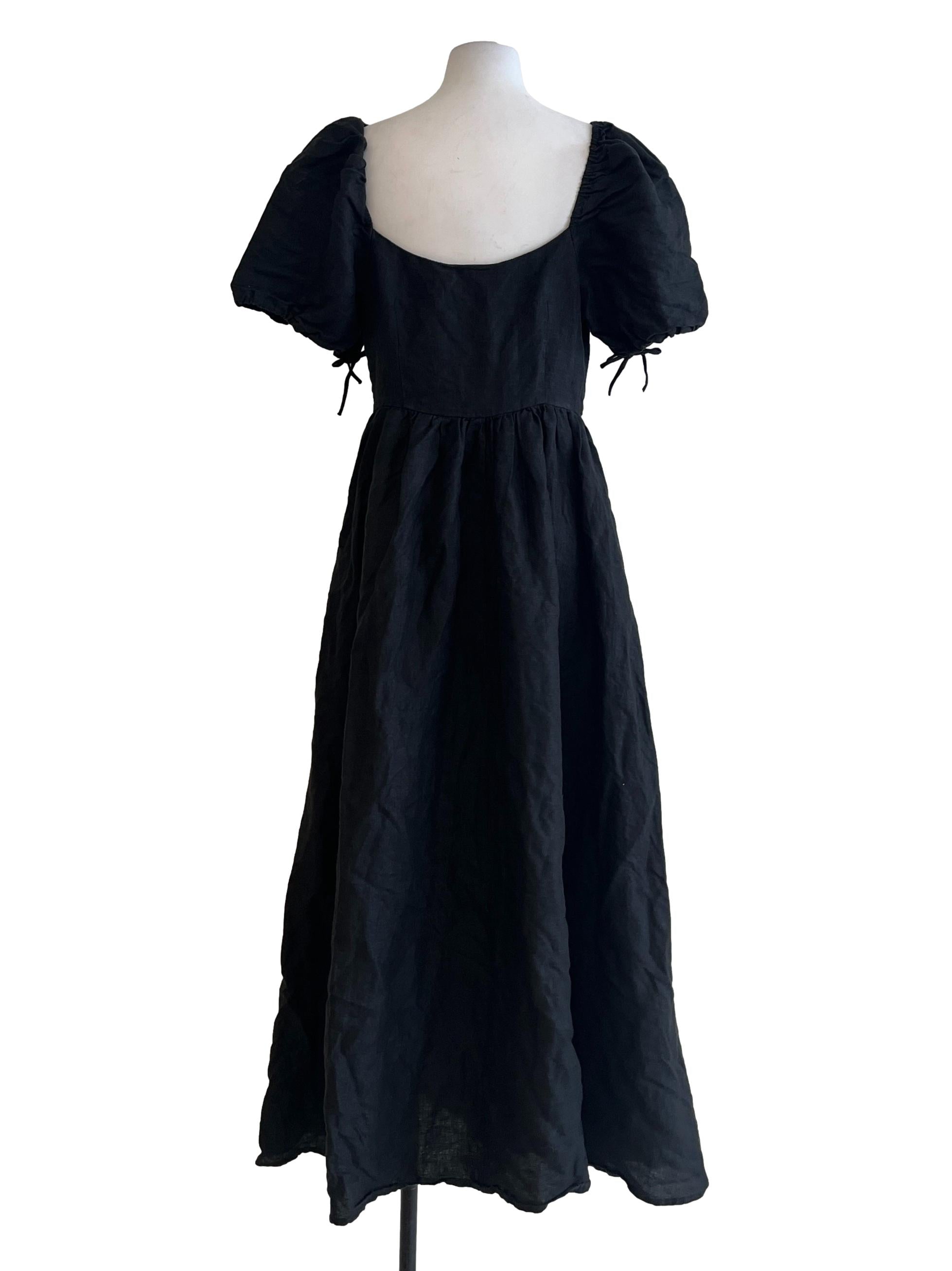 Onyx Black Square Puff Sleeve Maxi Dress