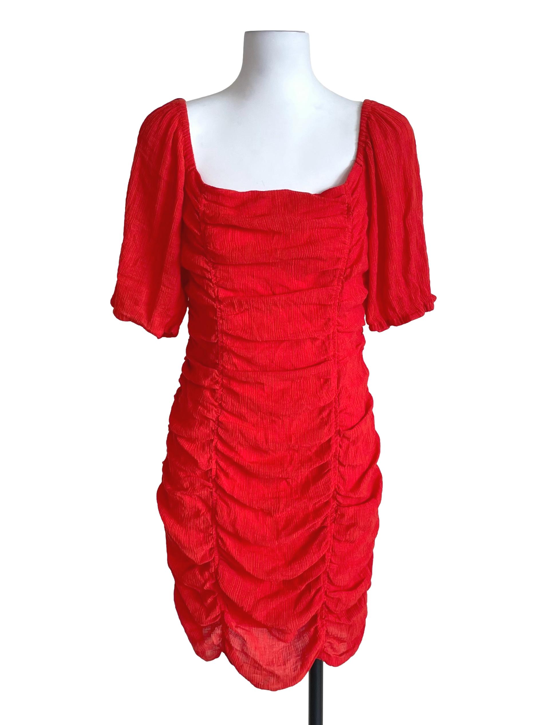 Candy Red Ruched Bodycon Dress