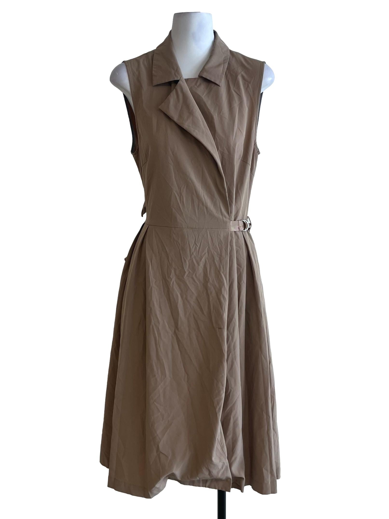 Beige Wing Collar A-Line Dress