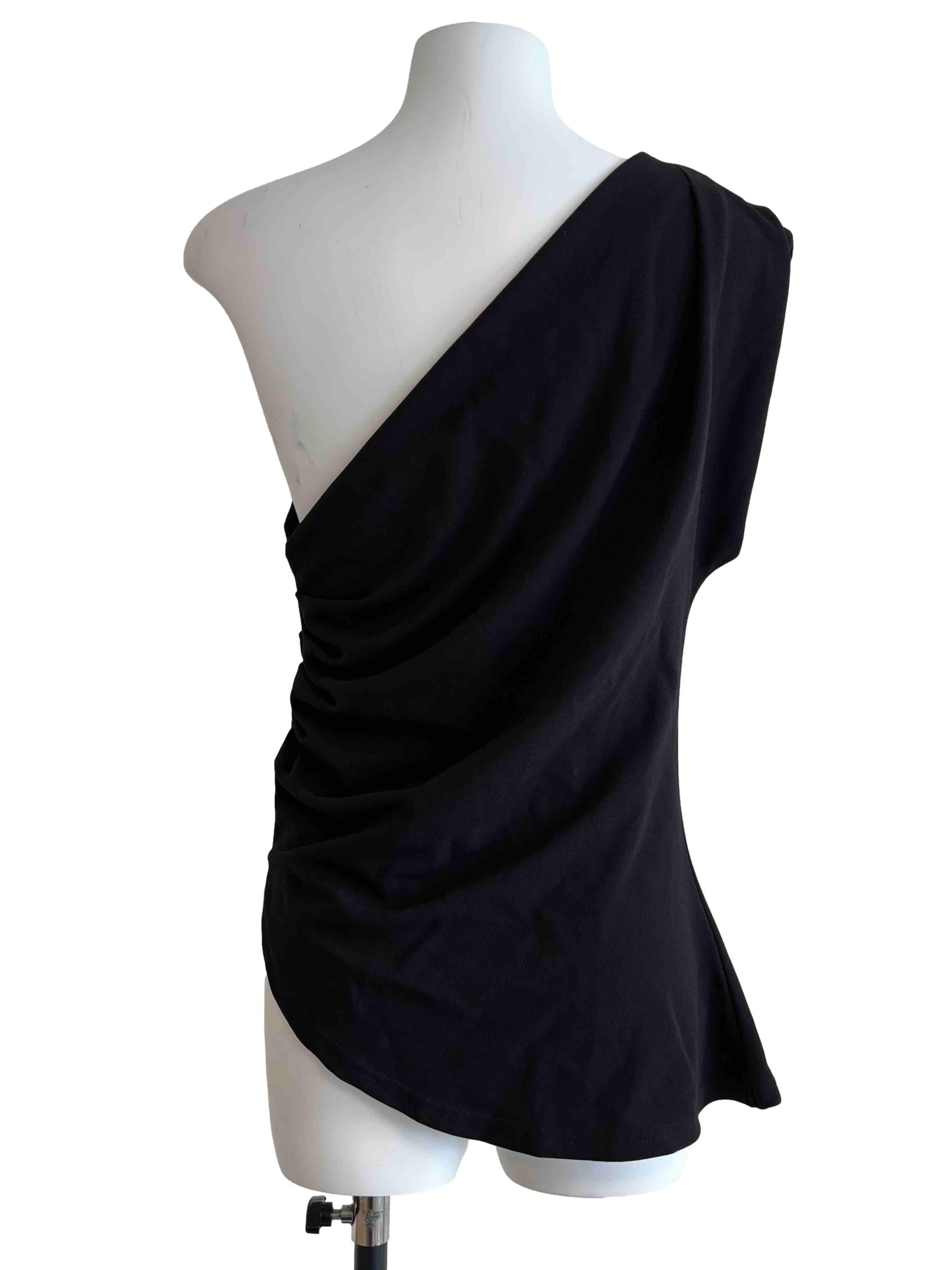 Rich Black Asymmetrical Ruched Top