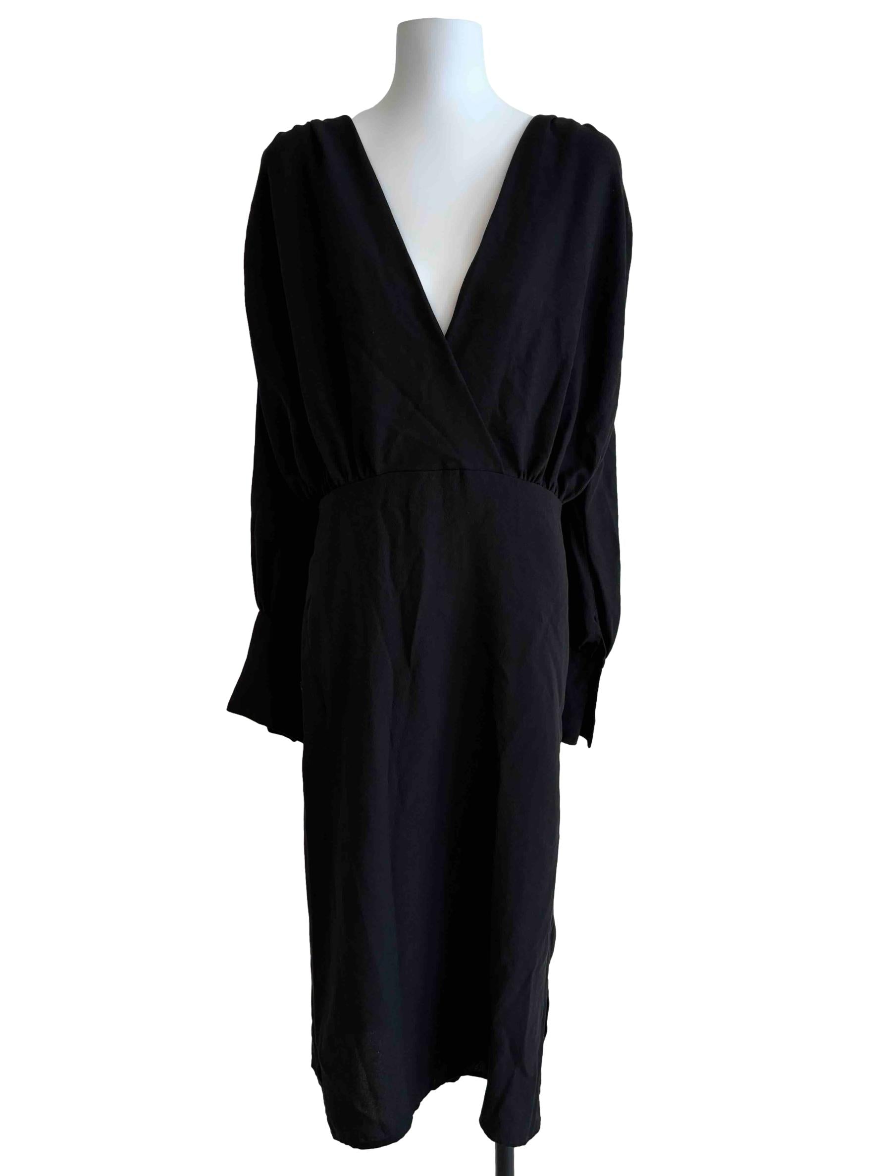 Onyx Black Plunged Neck Midi Dress