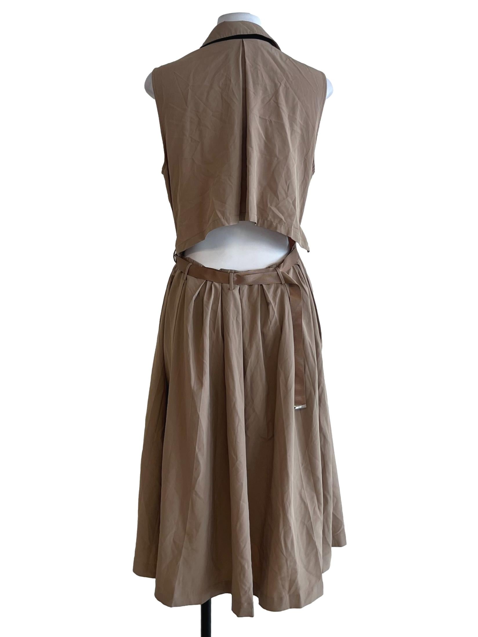 Beige Wing Collar A-Line Dress