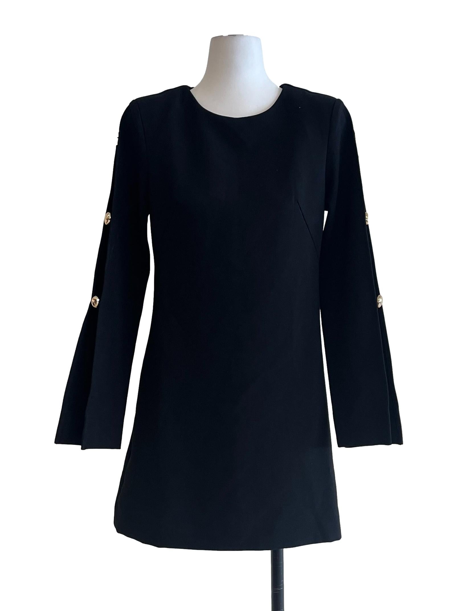 Ink Black A-Line Long Sleeve Dress