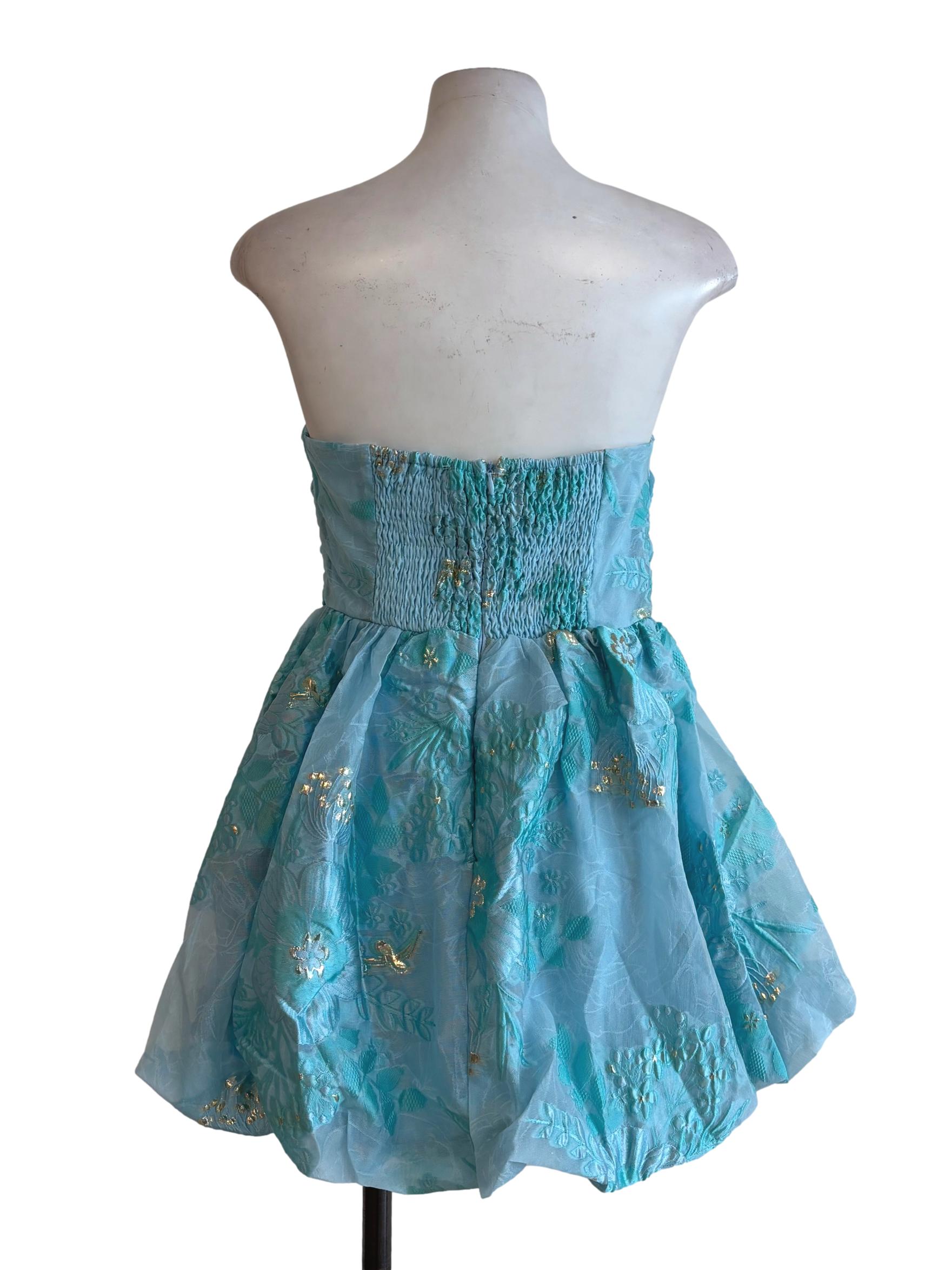 Pacific Blue Strapless Embroidered Dress
