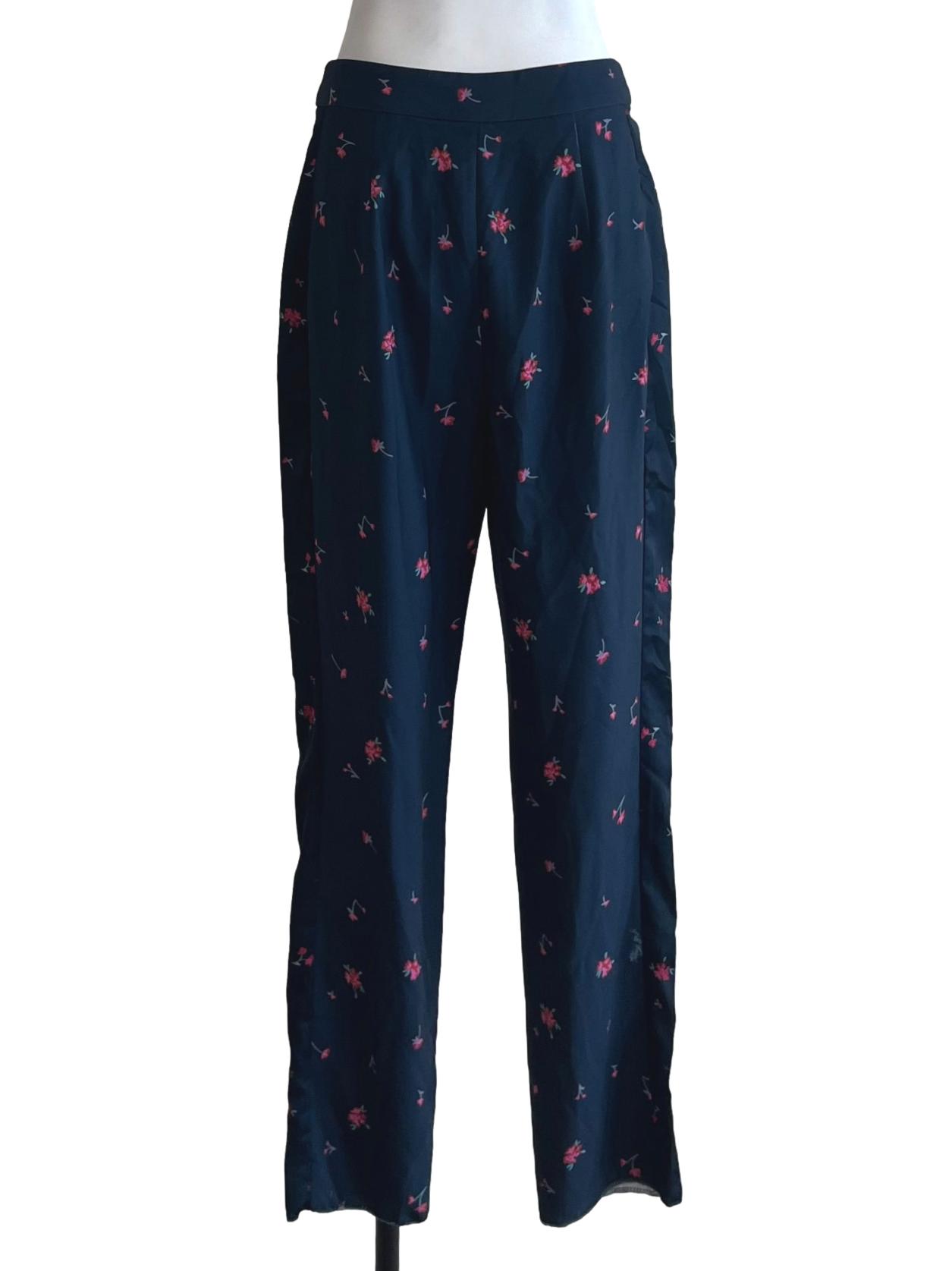 Navy Blue Floral Straight Pants