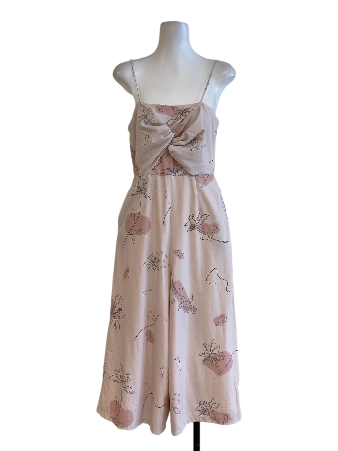 Crepe Pink Floral Spaghetti Strap Jumpsuits