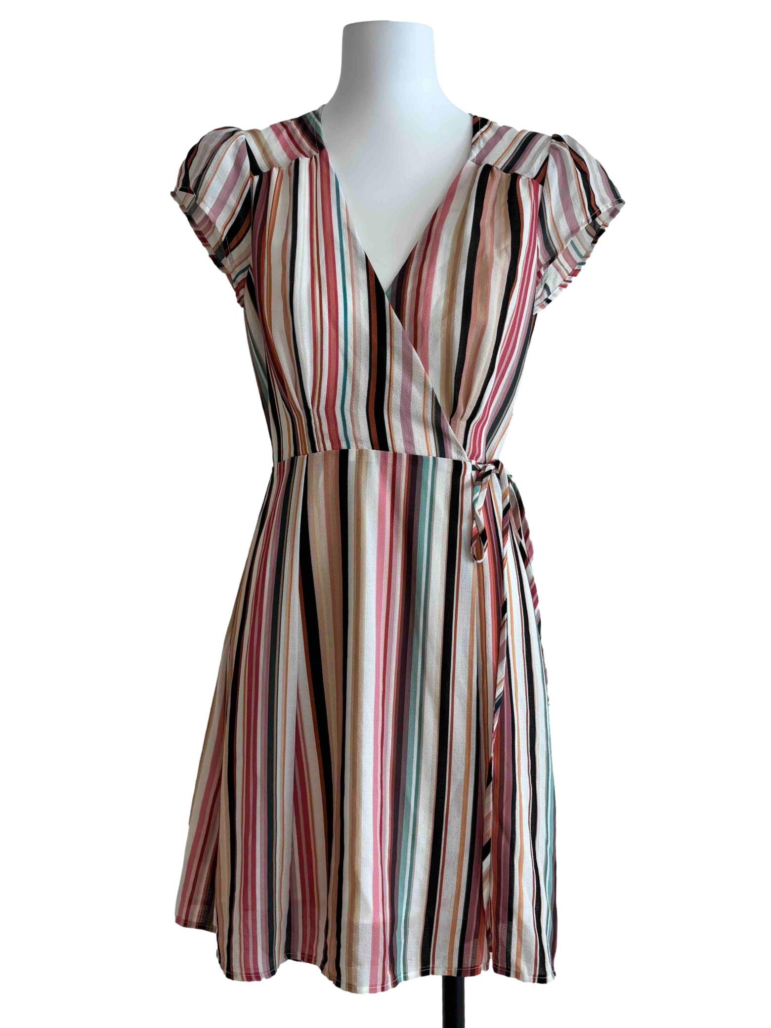 Pastel Multicolour Striped Wrap Dress