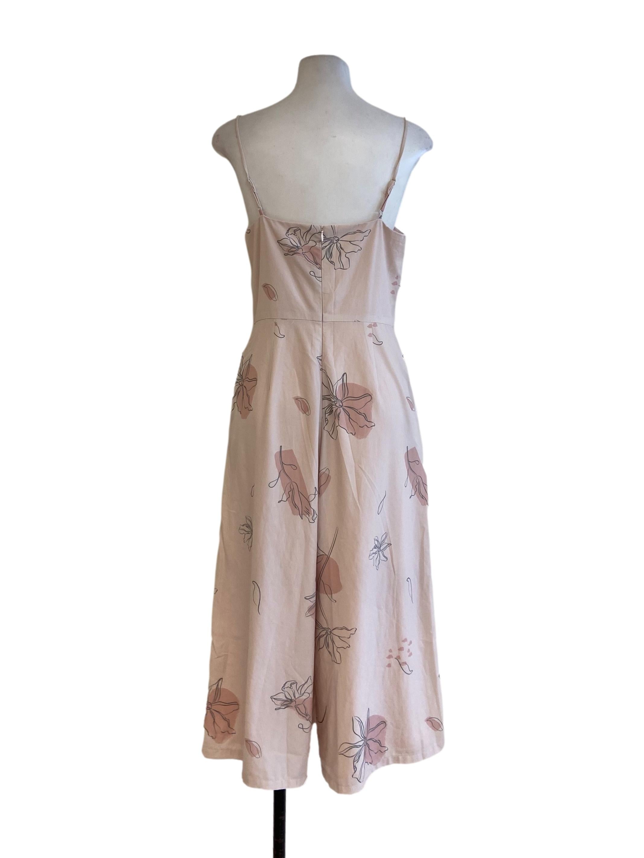 Crepe Pink Floral Spaghetti Strap Jumpsuits