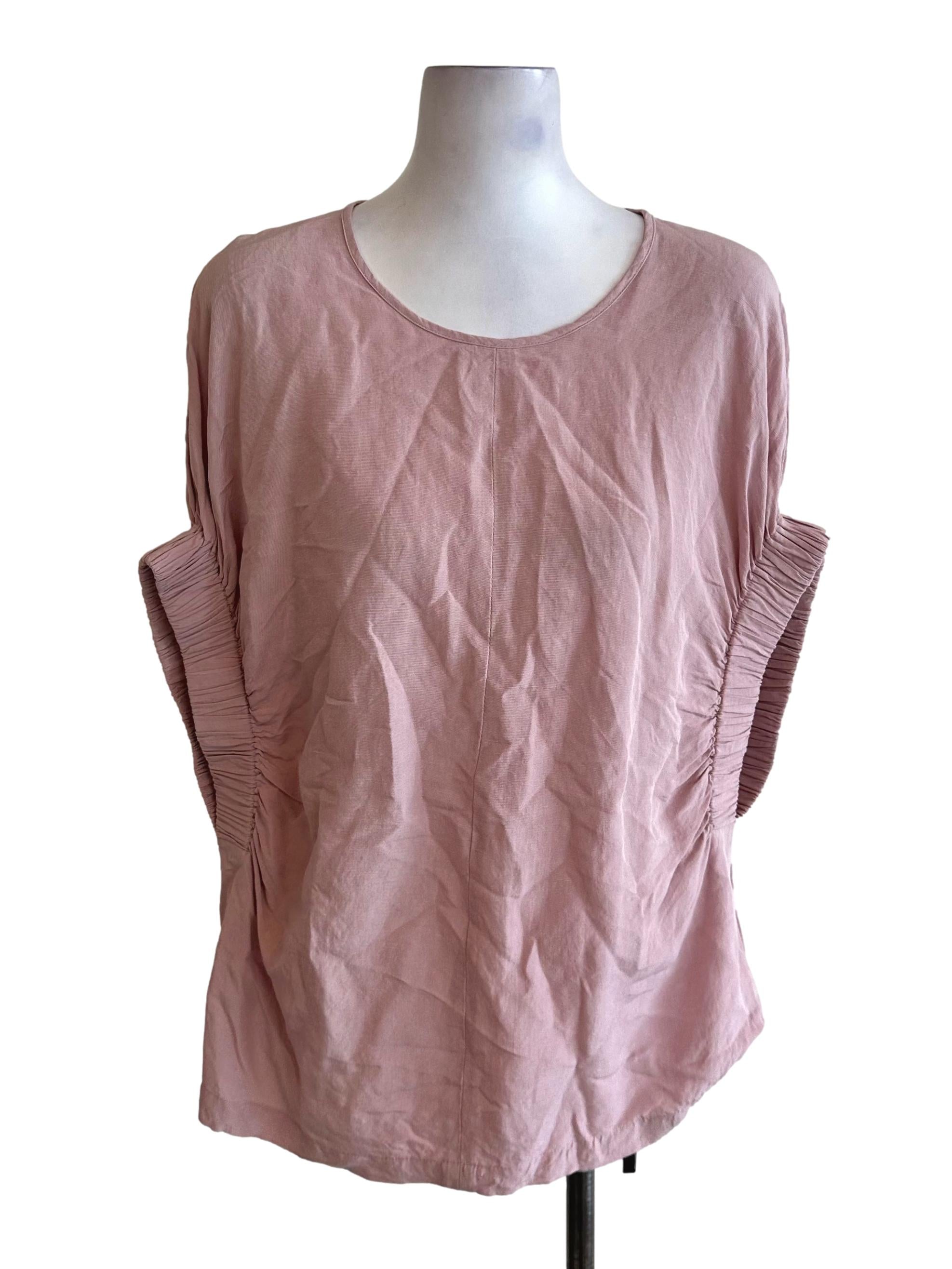 Dusty Pink Round Neck Elastic Sleeve Top