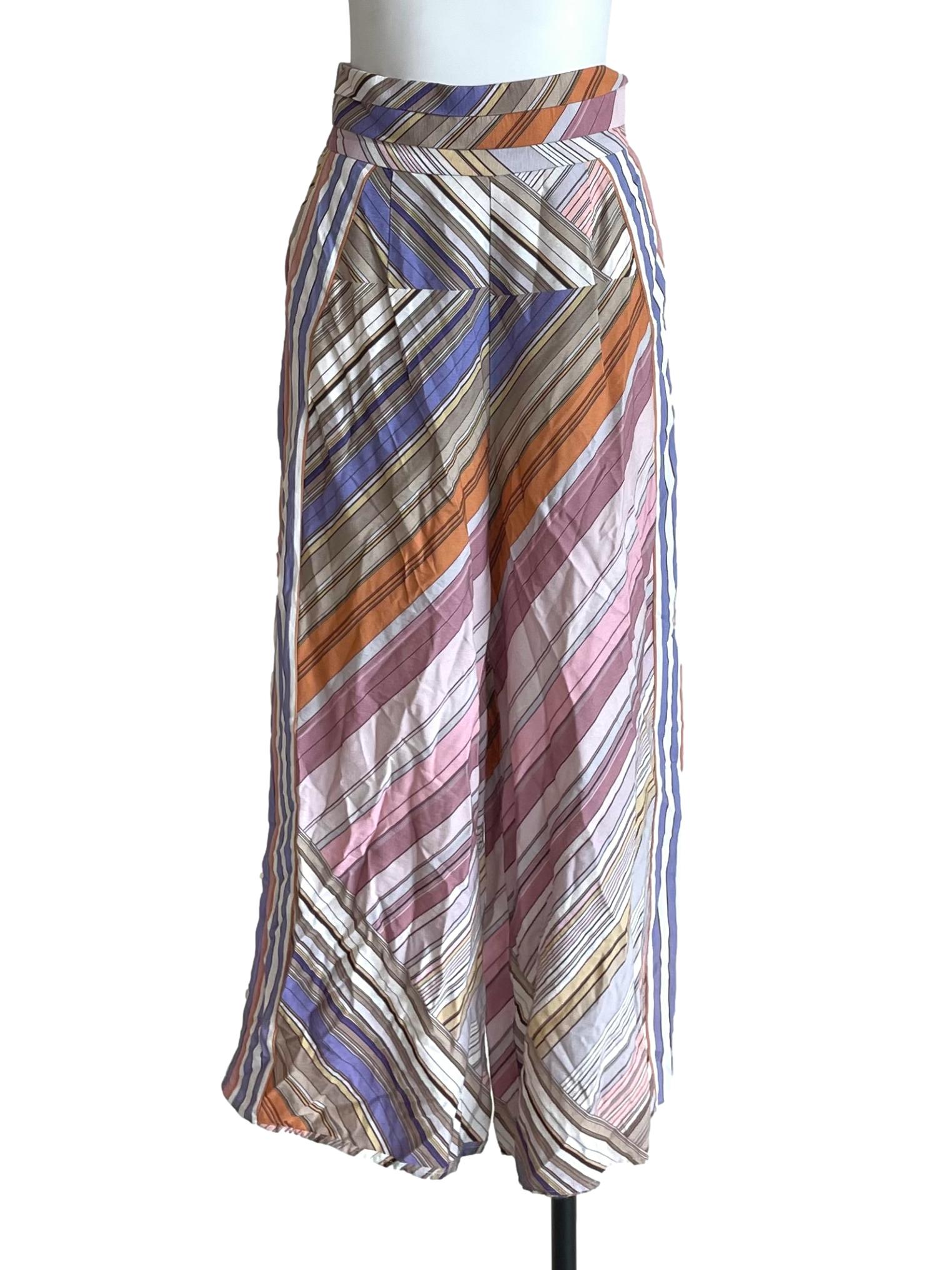 White Multicolor Stripes Wide Leg Pants