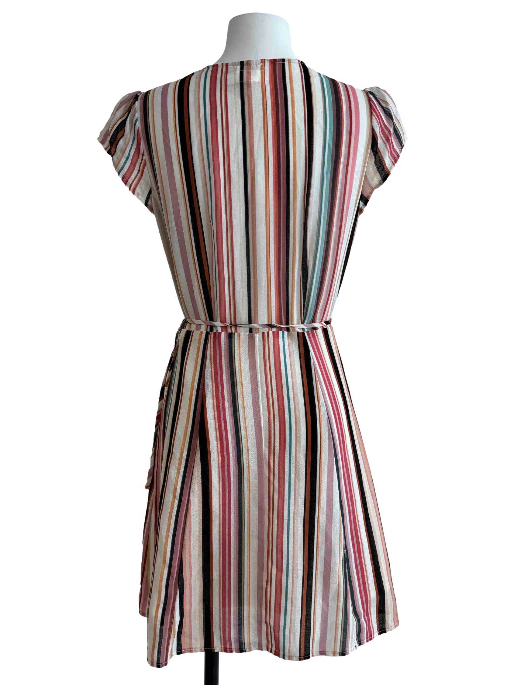 Pastel Multicolour Striped Wrap Dress