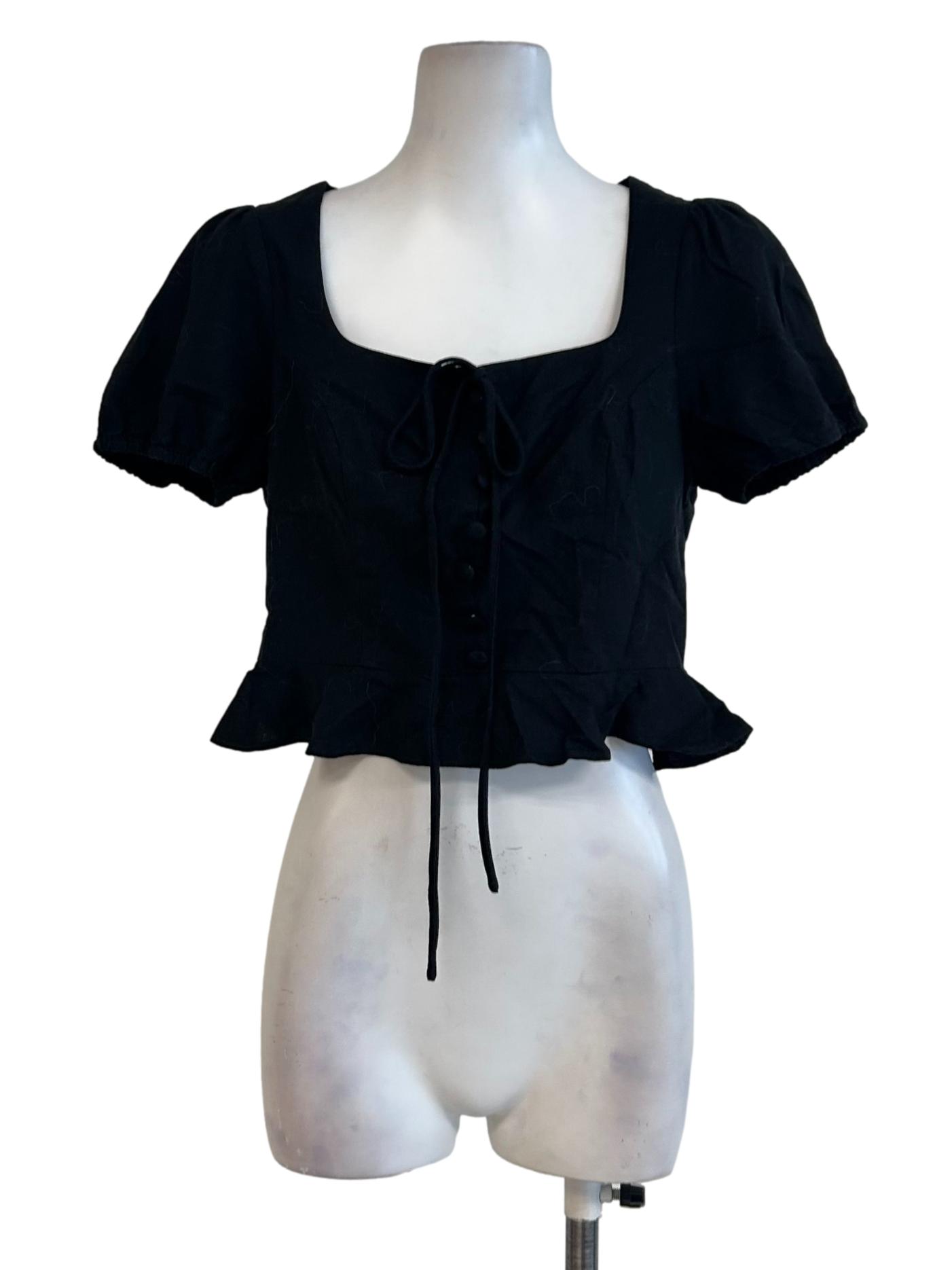 Jet Black Cropped Blouse