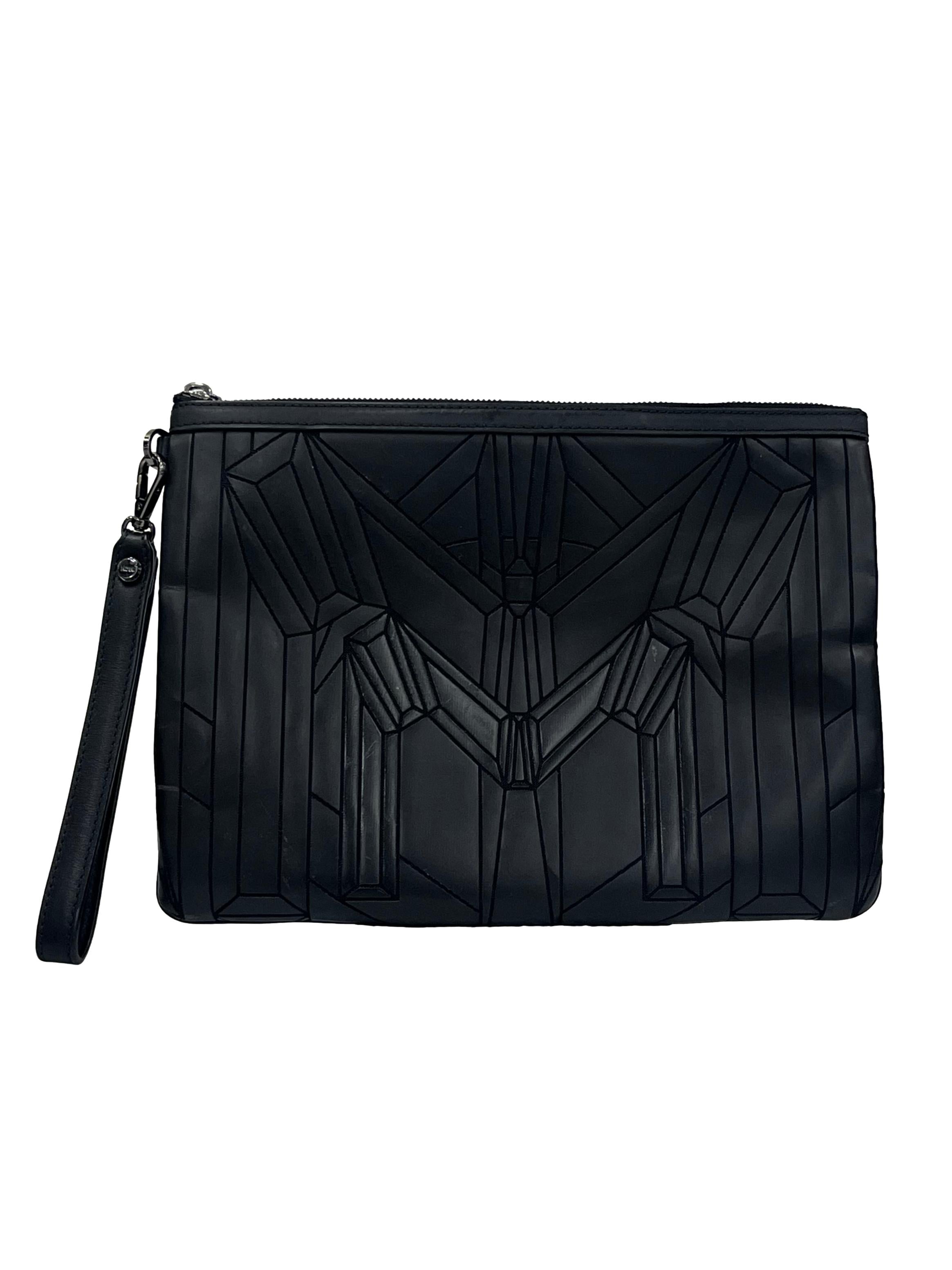 Black Leather Medium Aren Wristlet Zip In Maxi Monogram Leather Pouch CSN