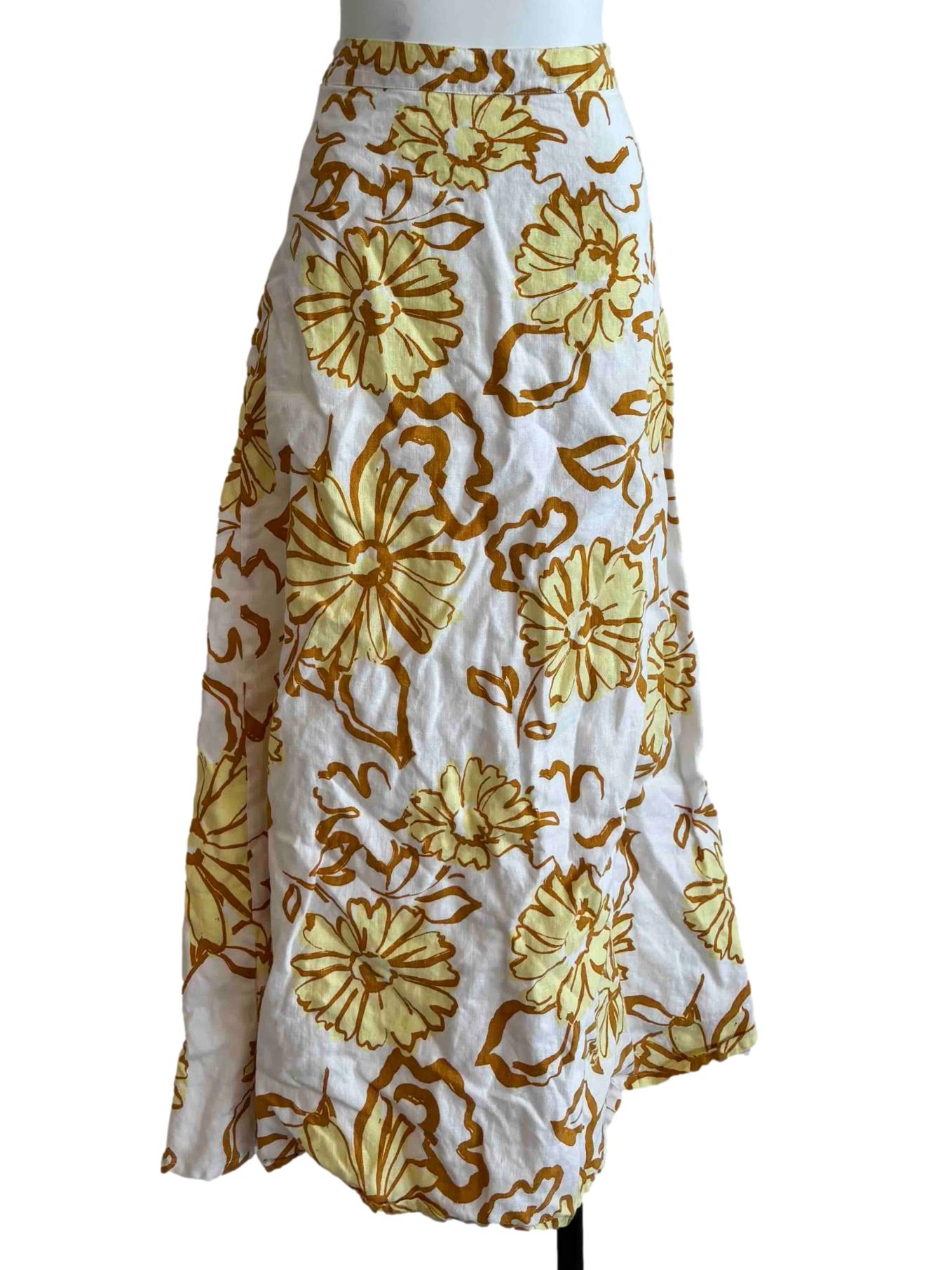 Lemon Yellow Floral Linen Skirt