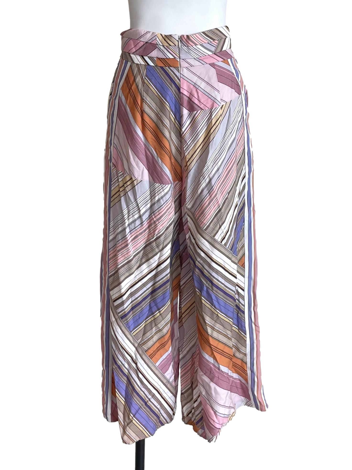 White Multicolor Stripes Wide Leg Pants