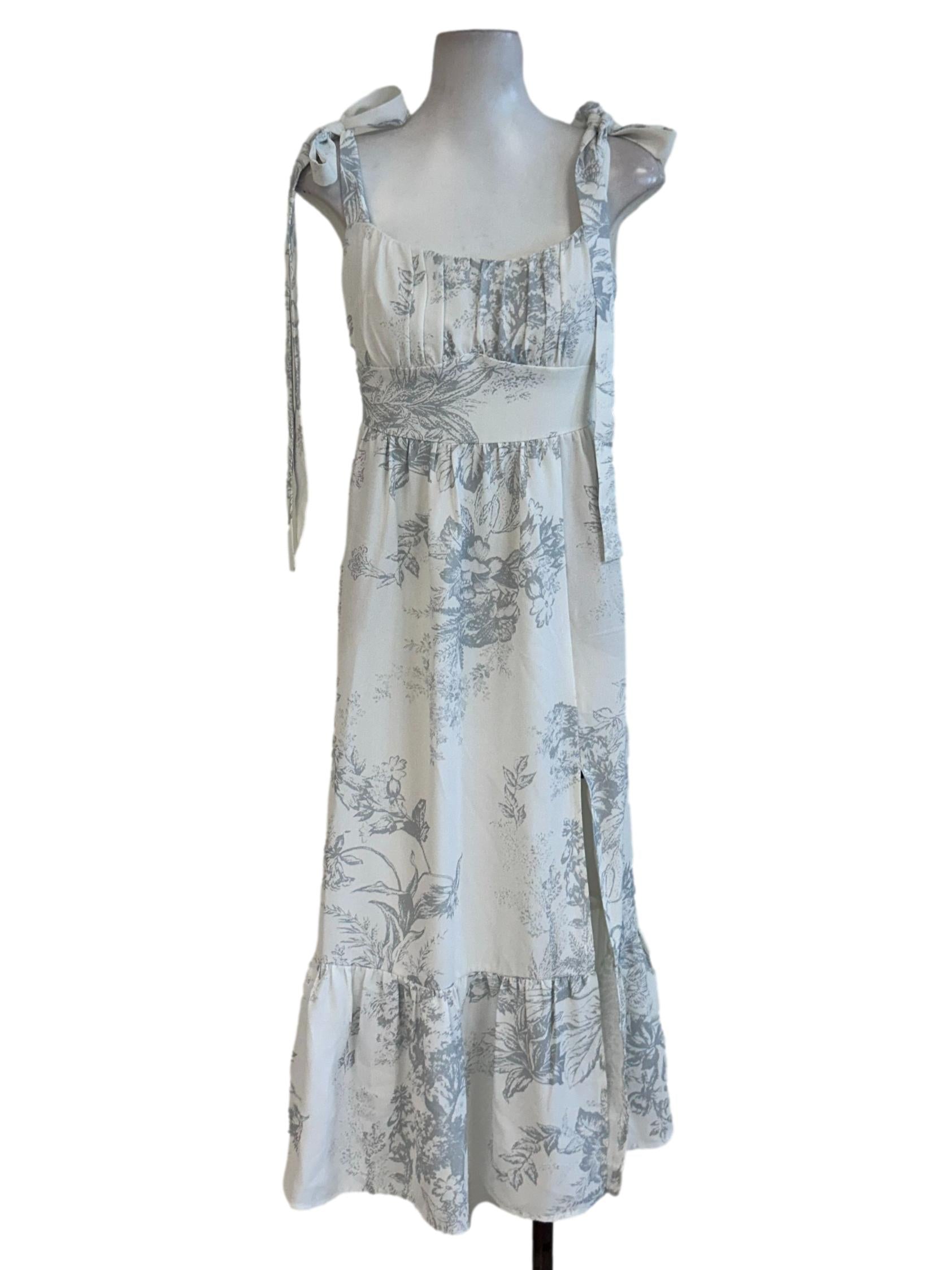 Pure White And Grey Floral Dress