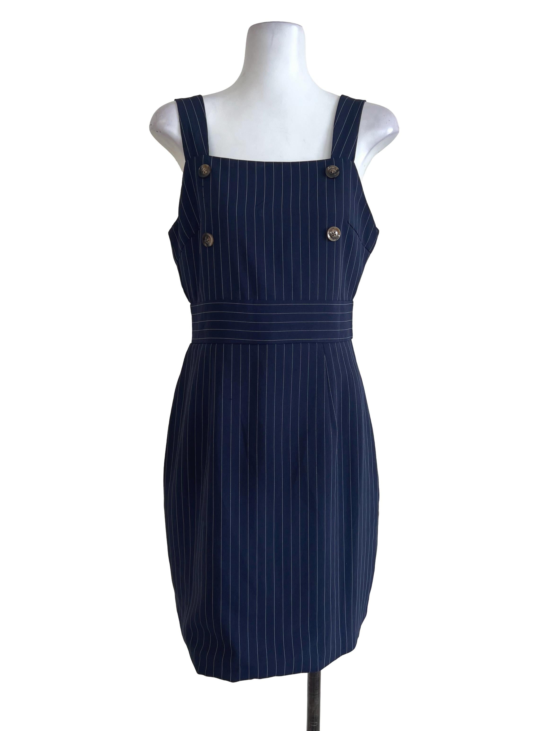 Dark Blue White Lined Dress | REFASH