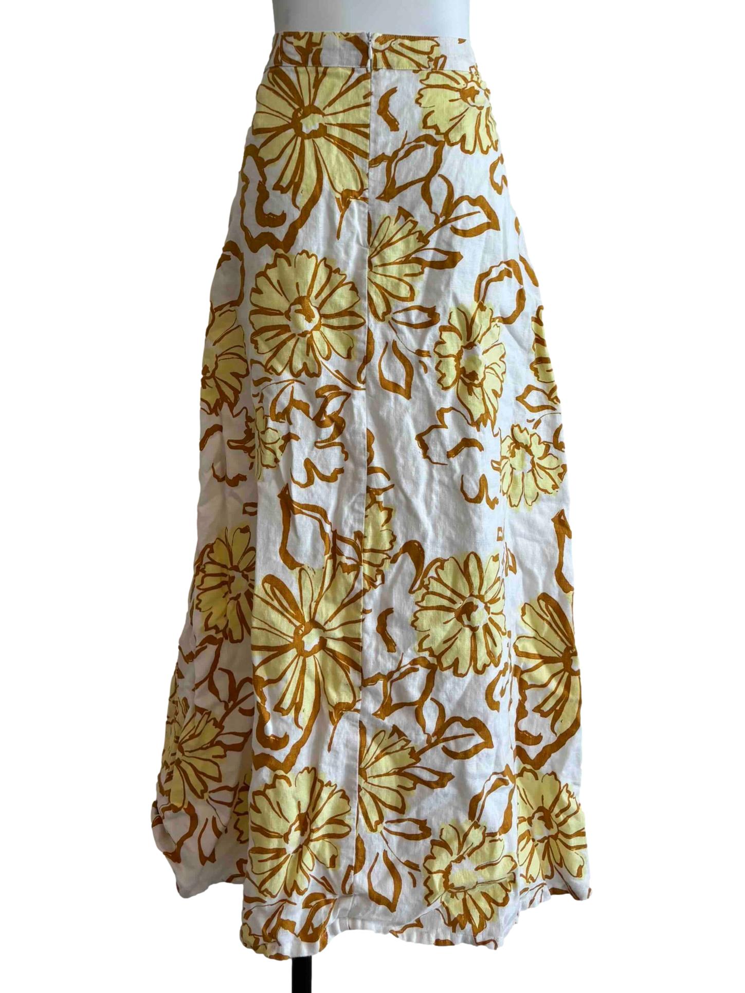 Lemon Yellow Floral Linen Skirt