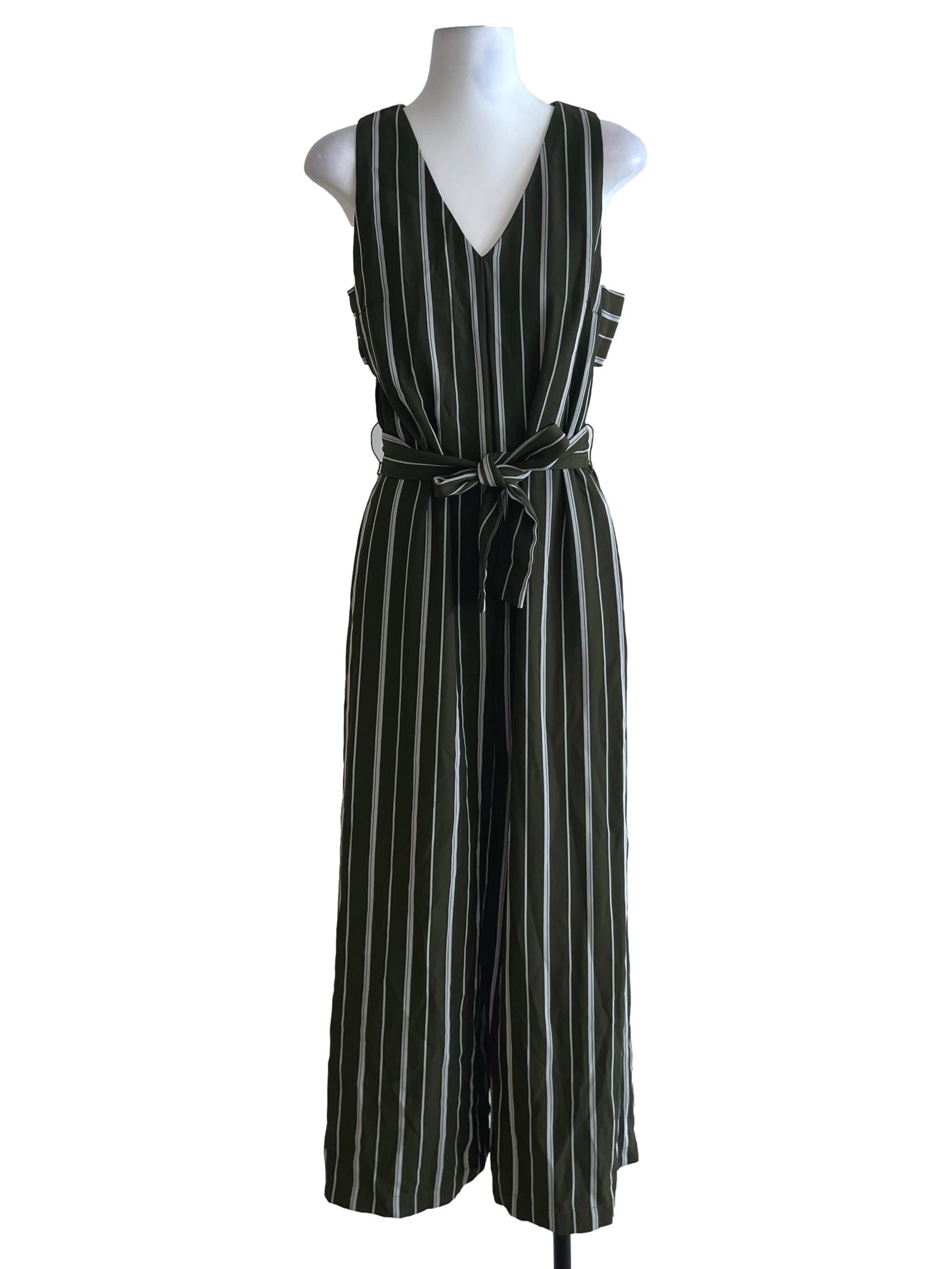 Moss Green Chalk Stripe Jumpsuit