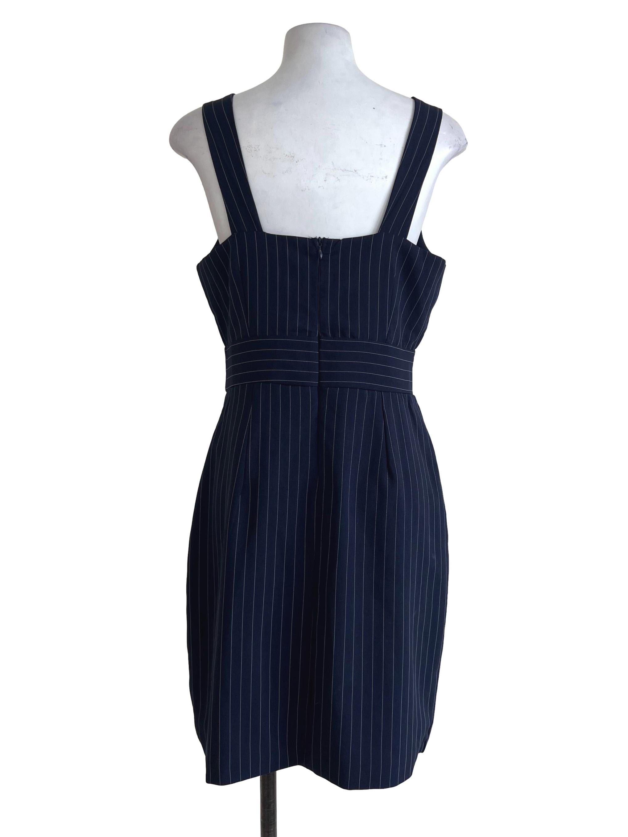 Dark Blue White Lined Dress | REFASH