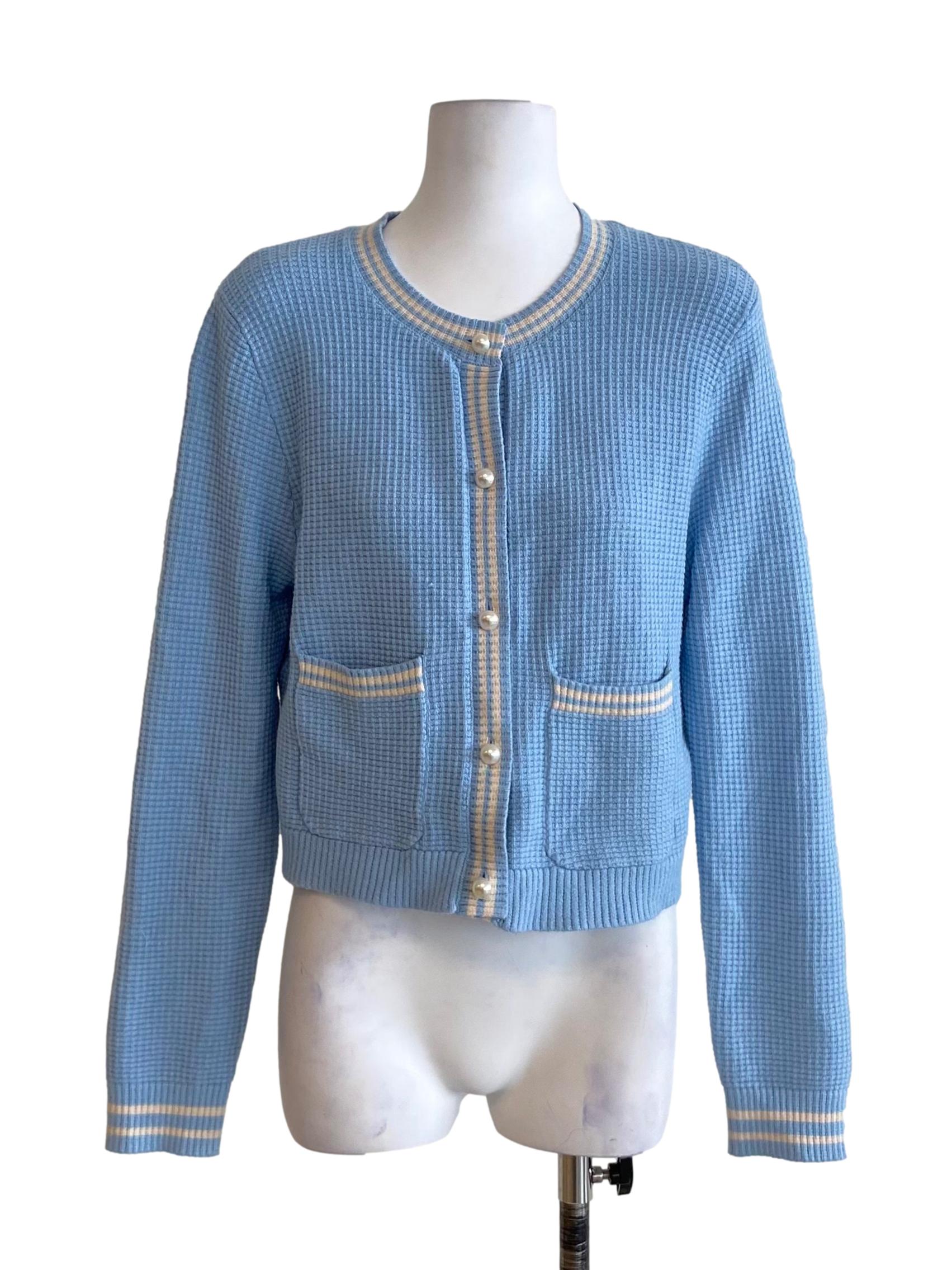 Soft Blue Pearl Button Cardigan