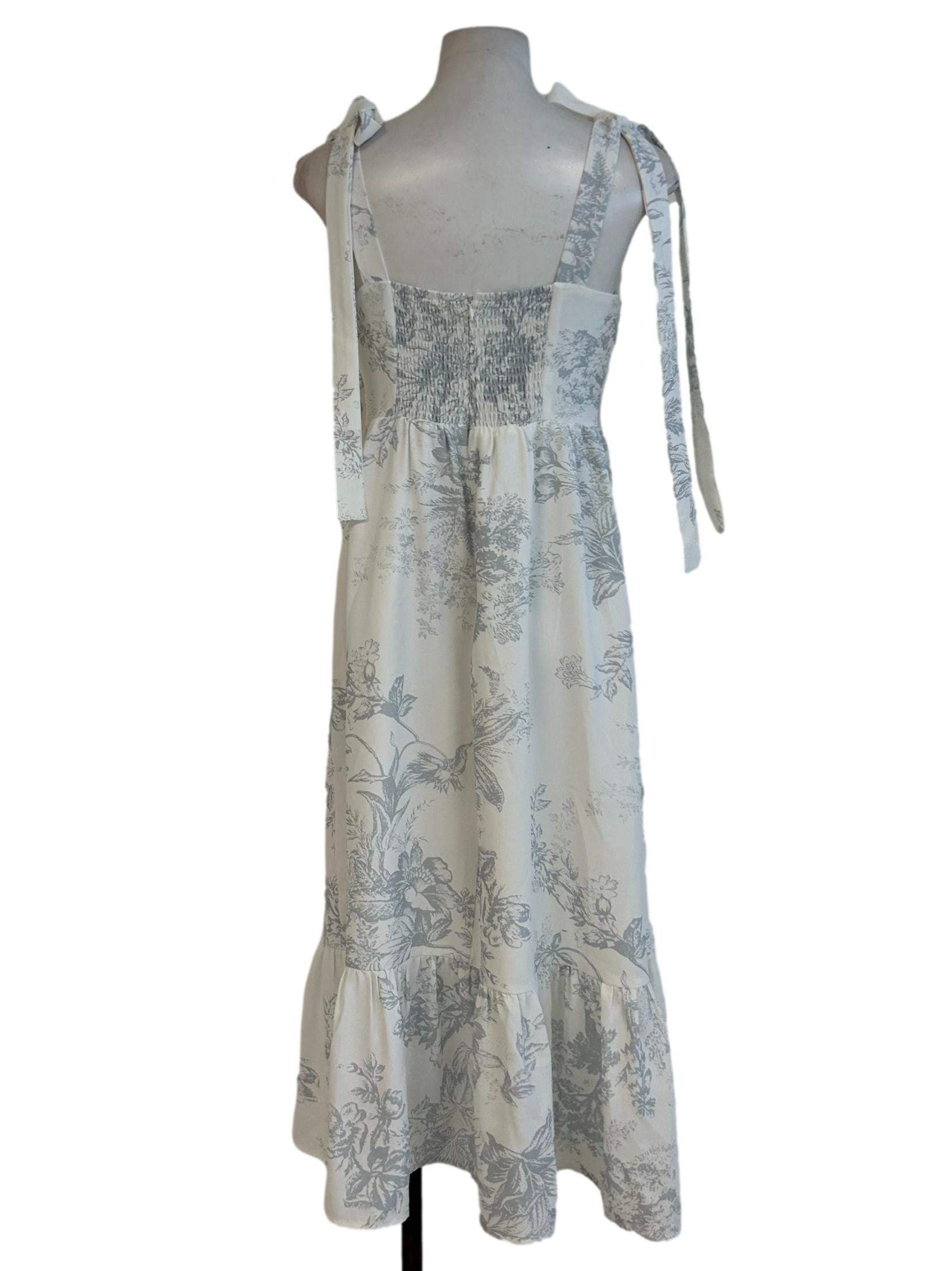 Pure White And Grey Floral Dress